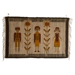 1960 Scandinavian Wall Tapestry, Hand-Woven Wool & Linen, Poland 1960 Scandinavian Wall Tapestry, Hand-Woven Wool & Linen, Poland