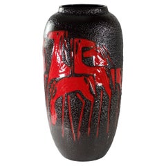 1960 Scheurich "Lava" Germania Ceramica Smalto Rosso Cavalli Vaso Porta Ombrelli