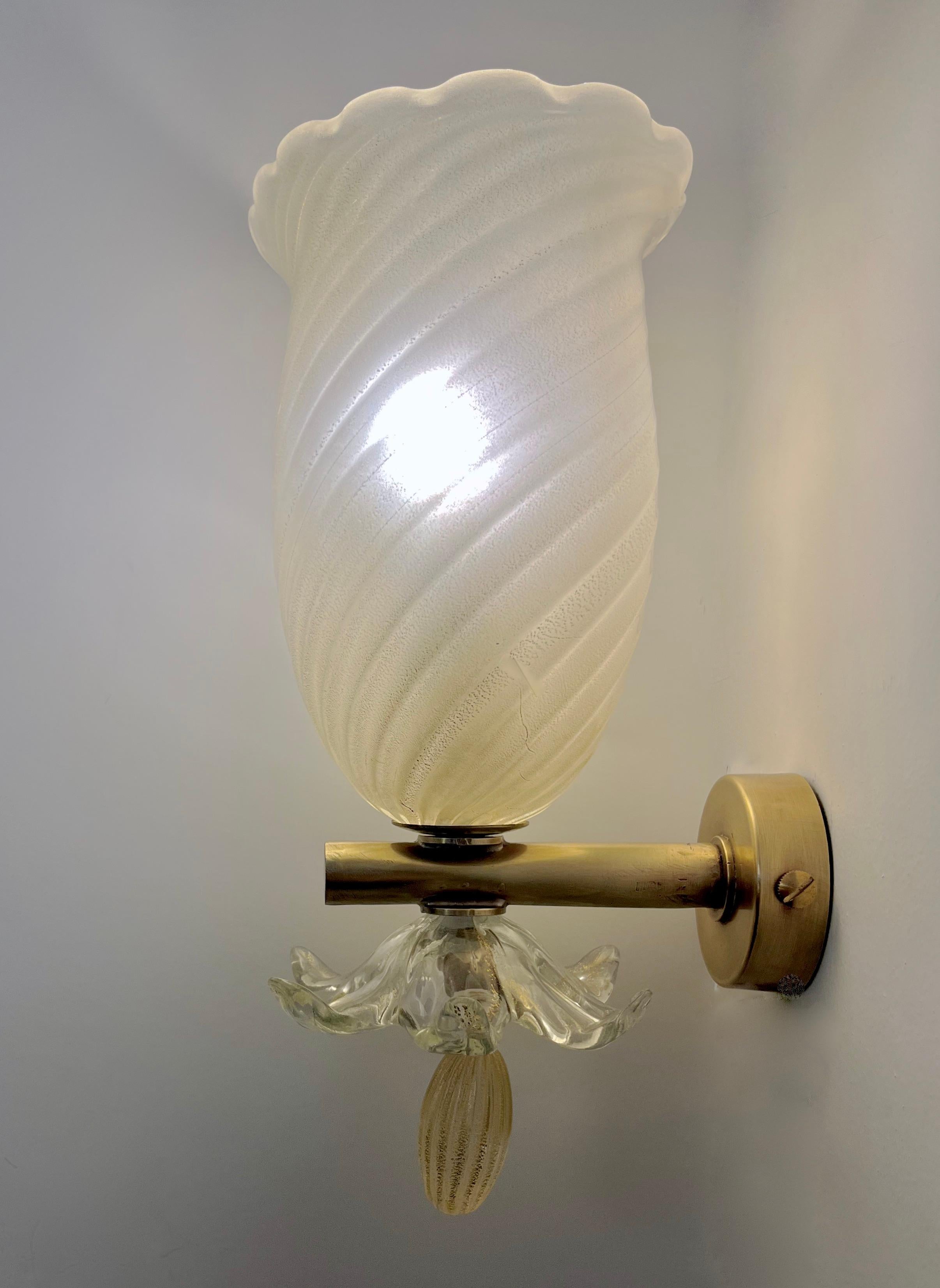 1960 Seguso Italian Art Deco Design Crystal Gold Murano Glass Brass Bowl Sconces 2