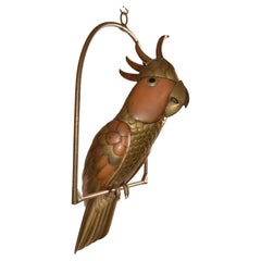 1960 Sergio Bustamante Brass Mixed Metal Cockatoo Parrot Sculpture Hanging Perch