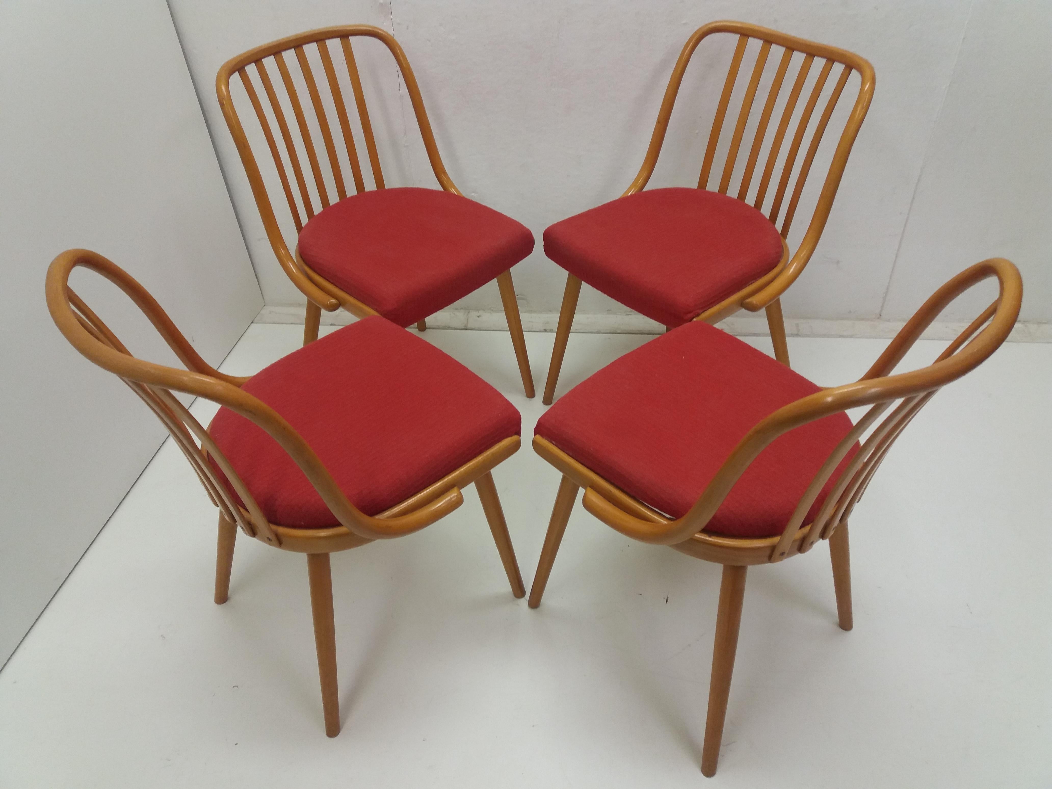 1960 Set of 4 Retro Suman Chairs and Table, Czechoslovakia For Sale 2