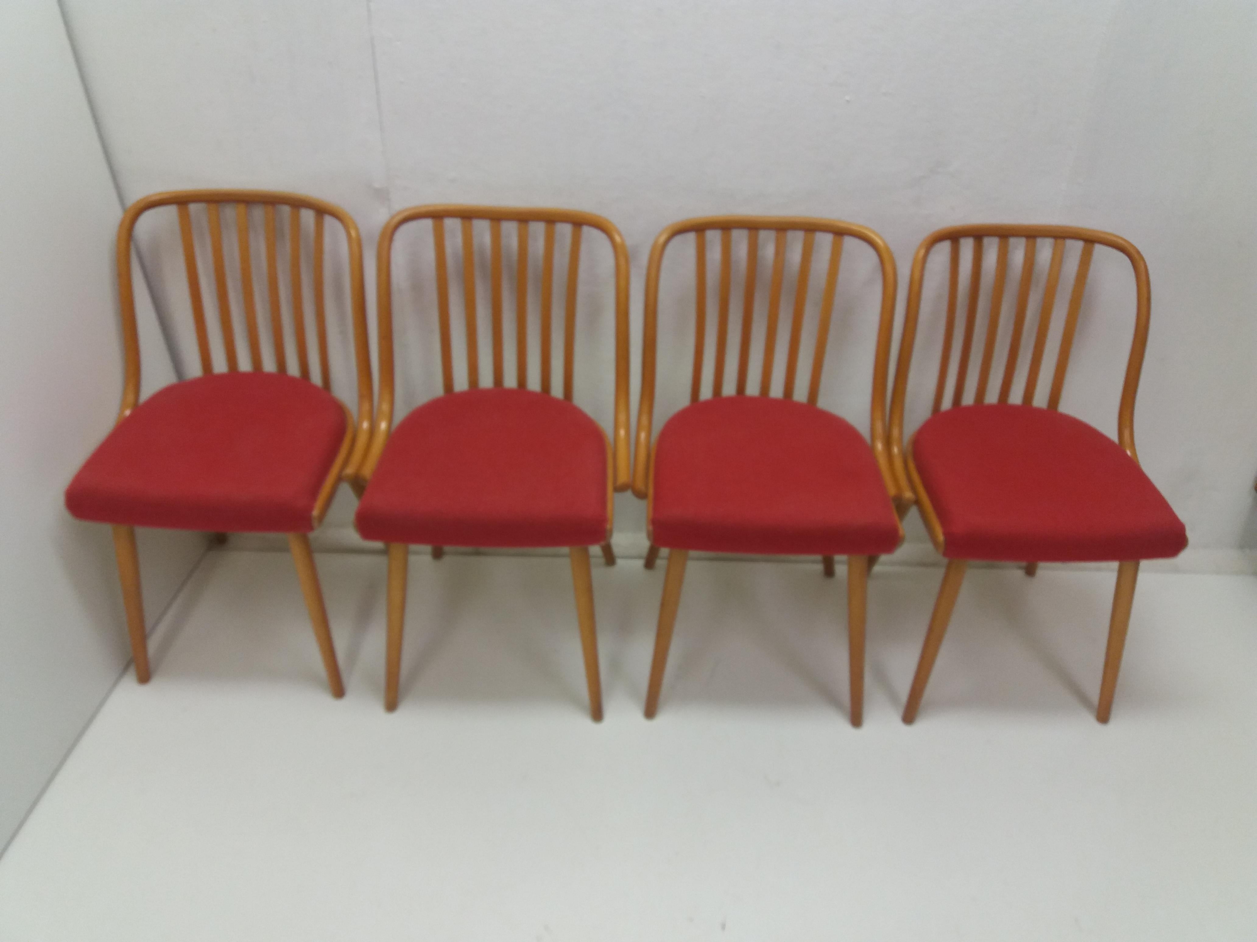 1960 Set of 4 Retro Suman Chairs and Table, Czechoslovakia For Sale 3