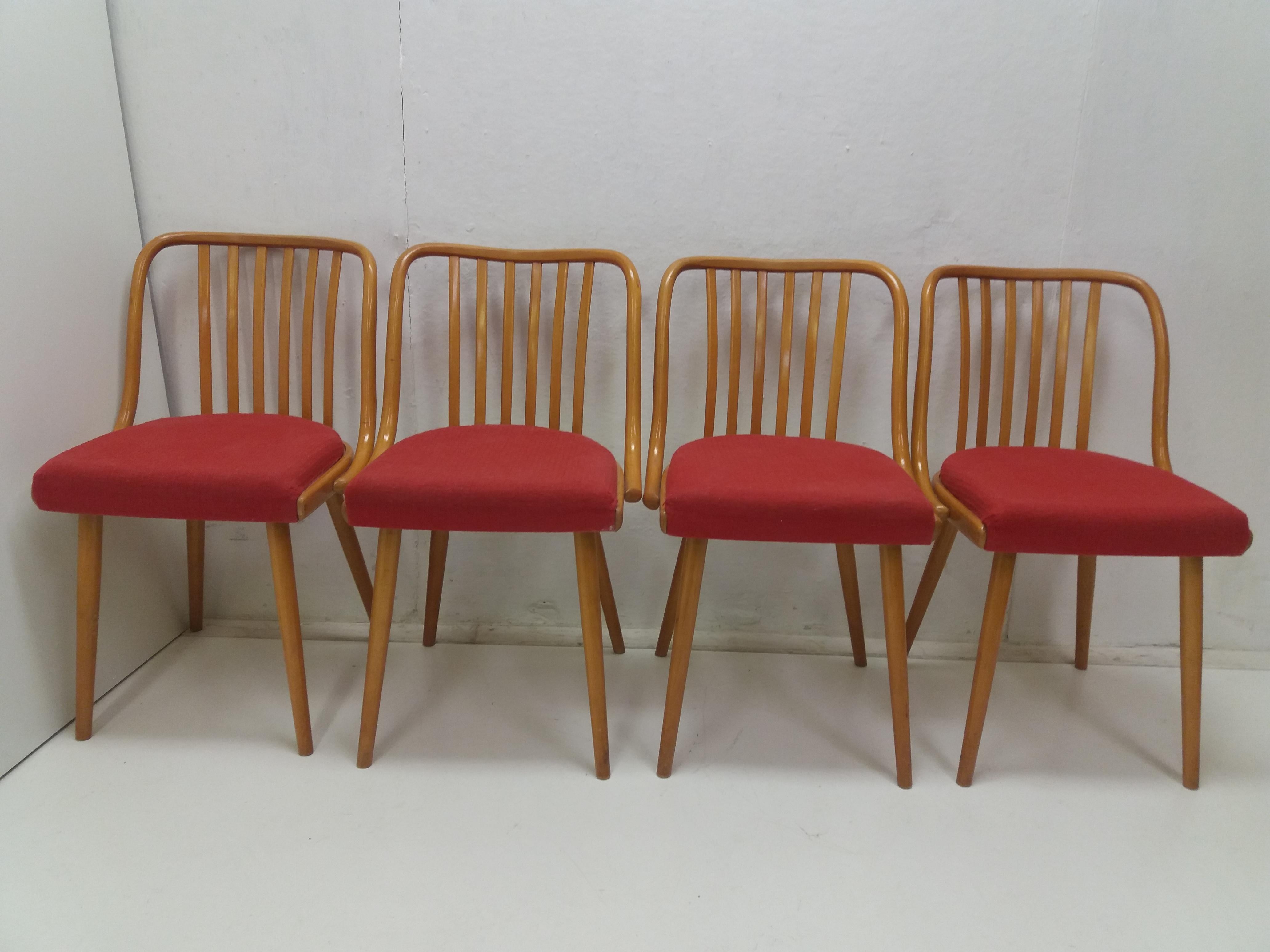 1960 Set of 4 Retro Suman Chairs and Table, Czechoslovakia For Sale 4