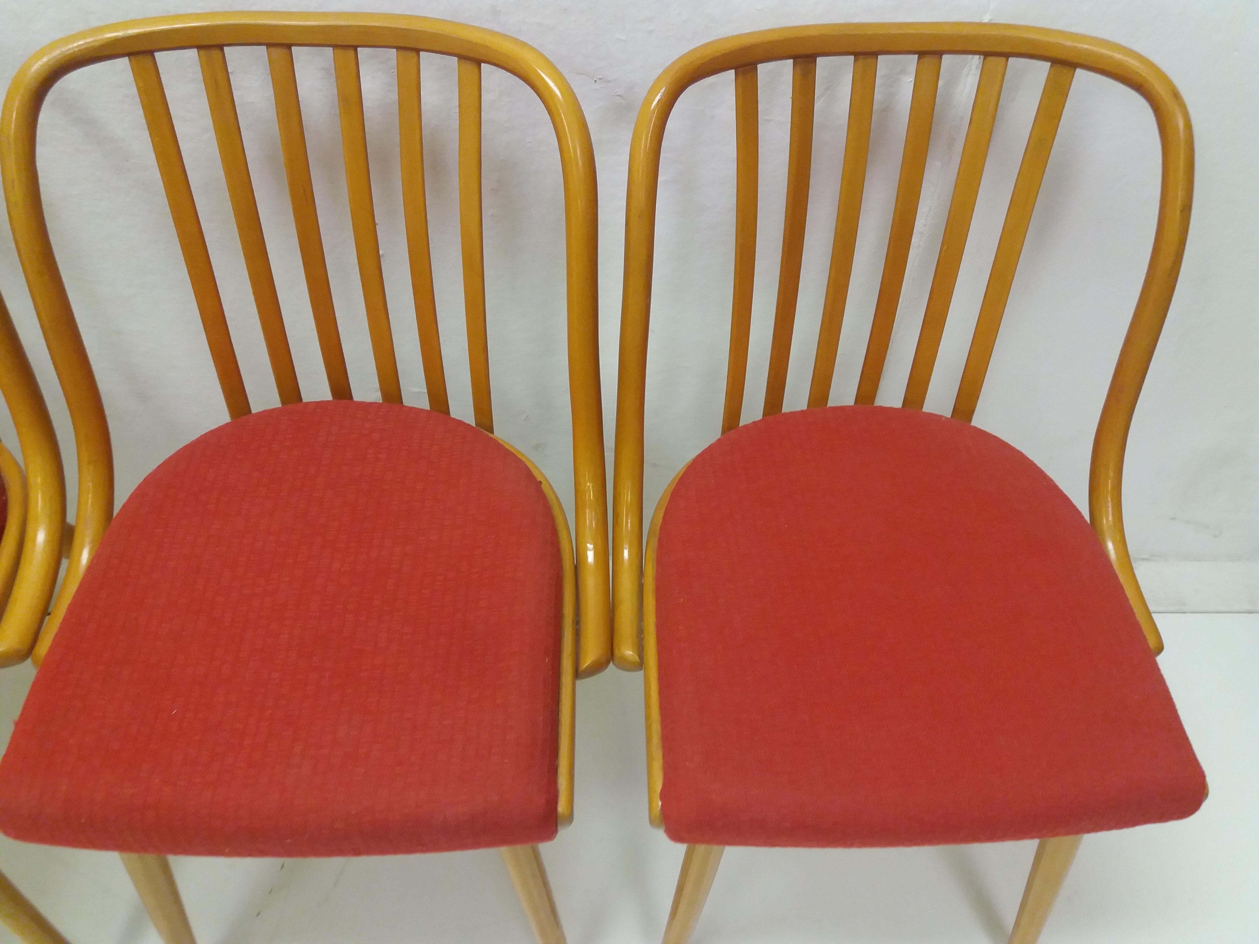 1960 Set of 4 Retro Suman Chairs and Table, Czechoslovakia For Sale 5