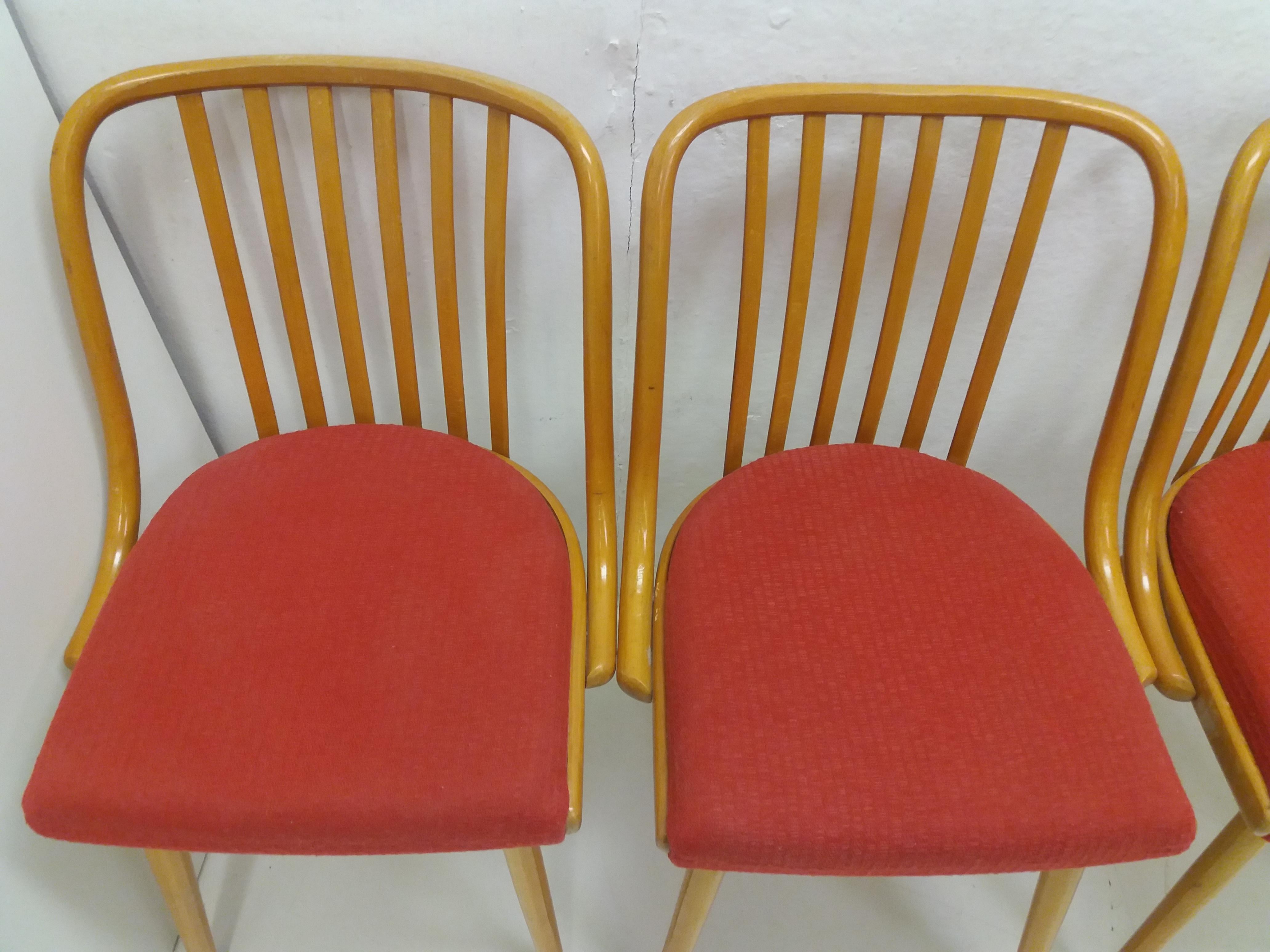 1960 Set of 4 Retro Suman Chairs and Table, Czechoslovakia For Sale 6