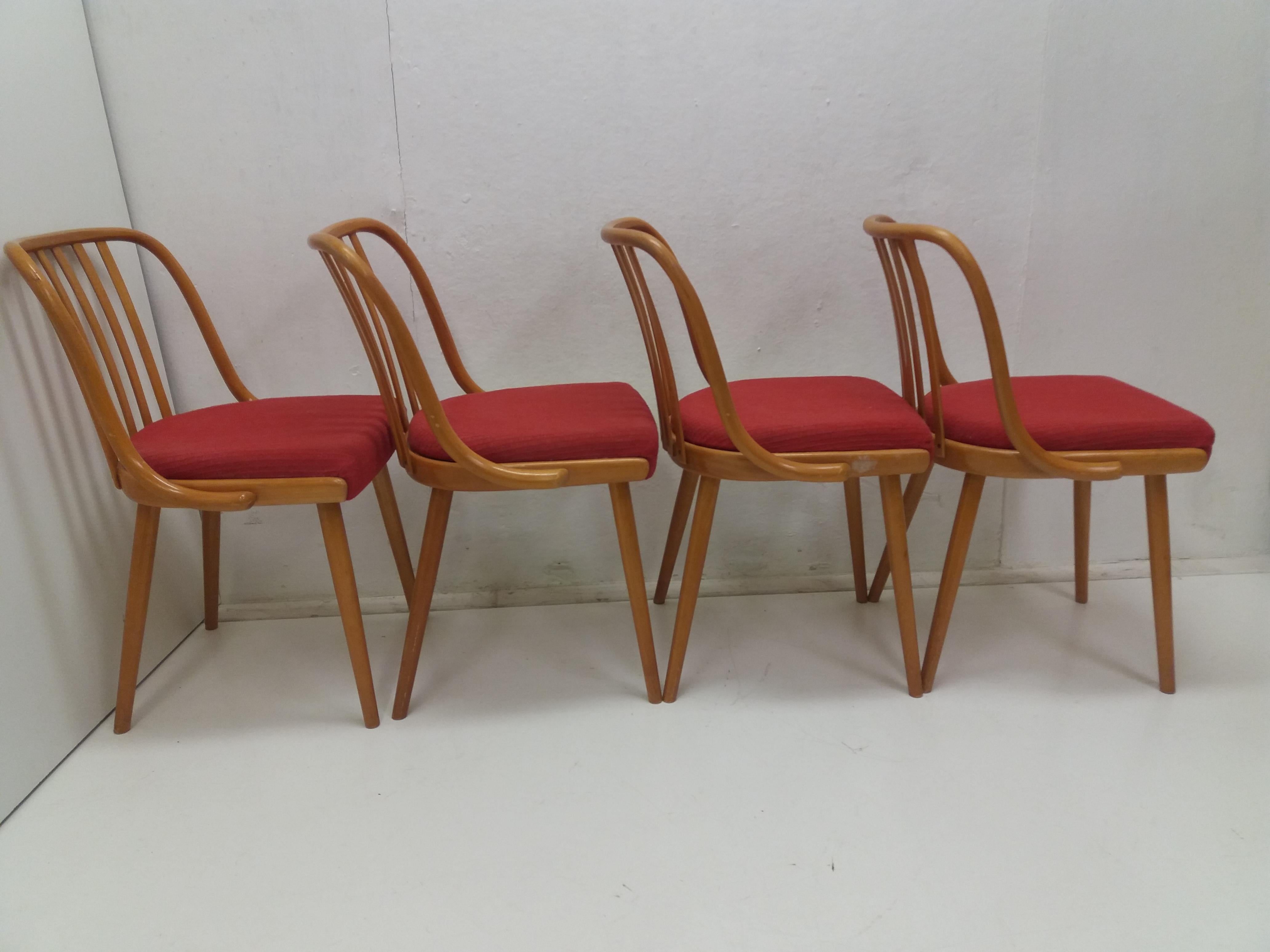 1960 Set of 4 Retro Suman Chairs and Table, Czechoslovakia For Sale 7