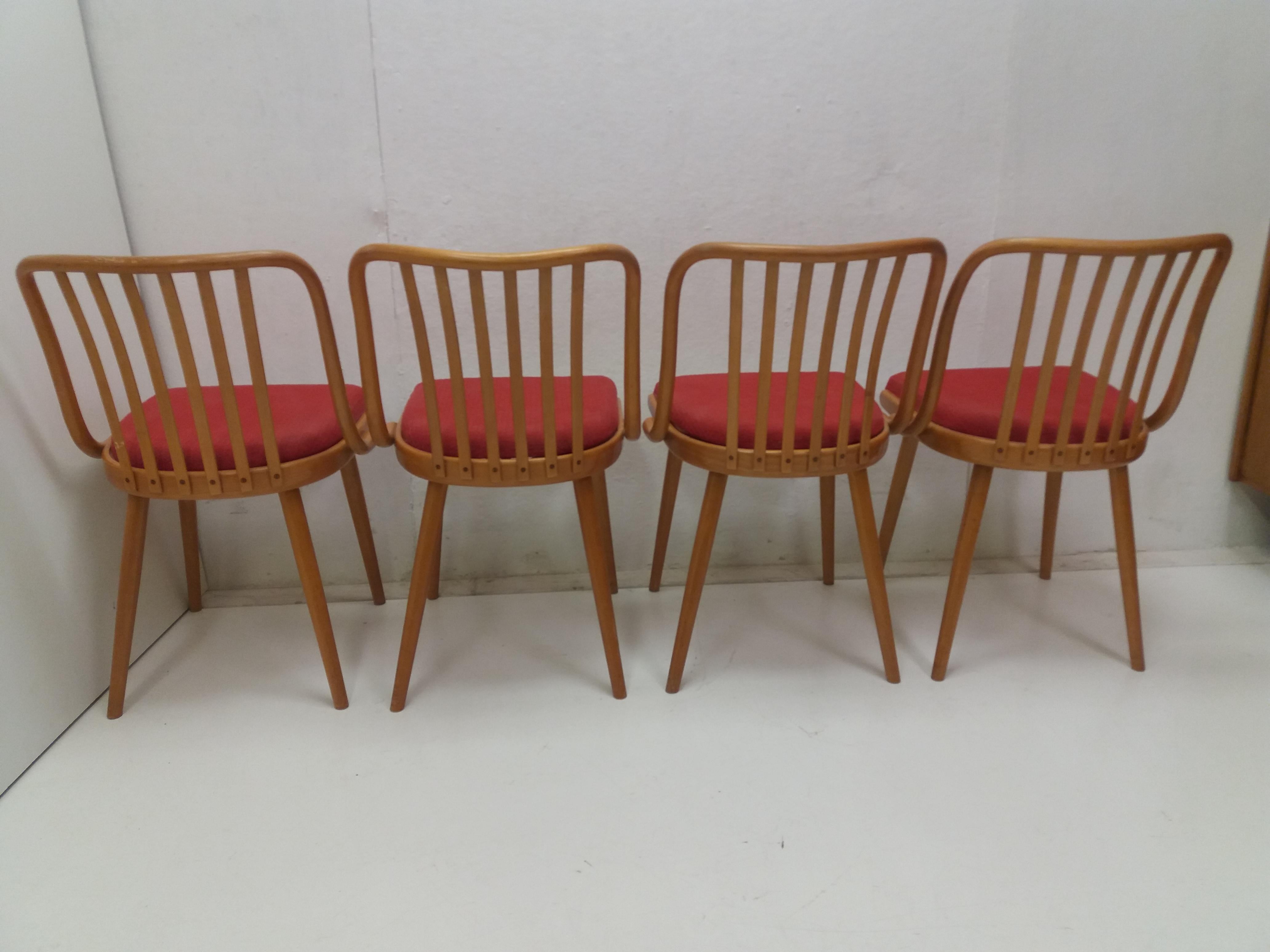 1960 Set of 4 Retro Suman Chairs and Table, Czechoslovakia For Sale 8