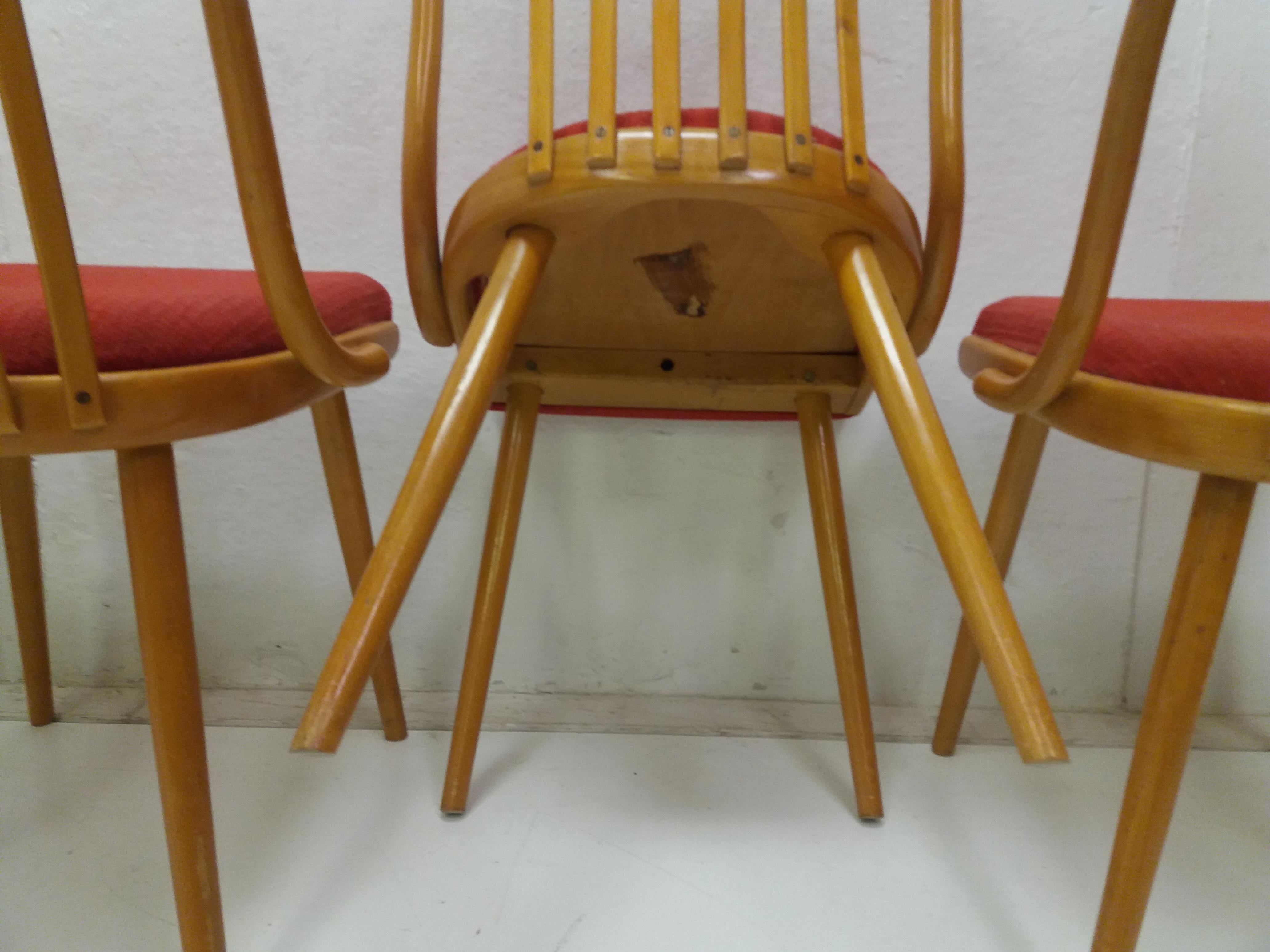 1960 Set of 4 Retro Suman Chairs and Table, Czechoslovakia For Sale 9