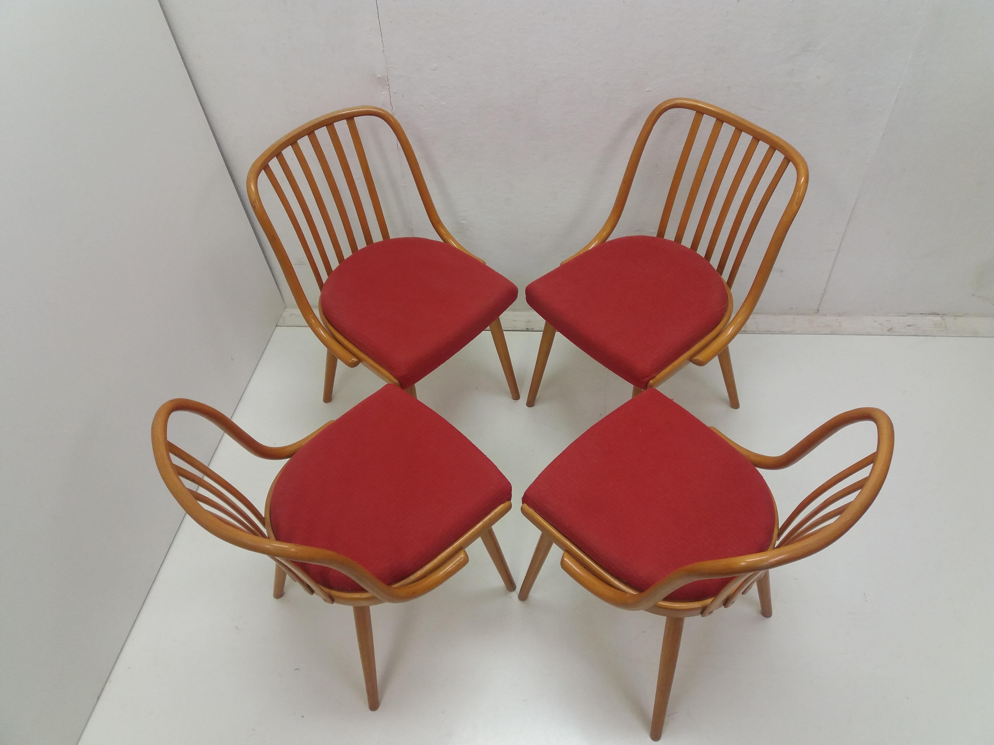 1960 Set of 4 Retro Suman Chairs and Table, Czechoslovakia For Sale 1