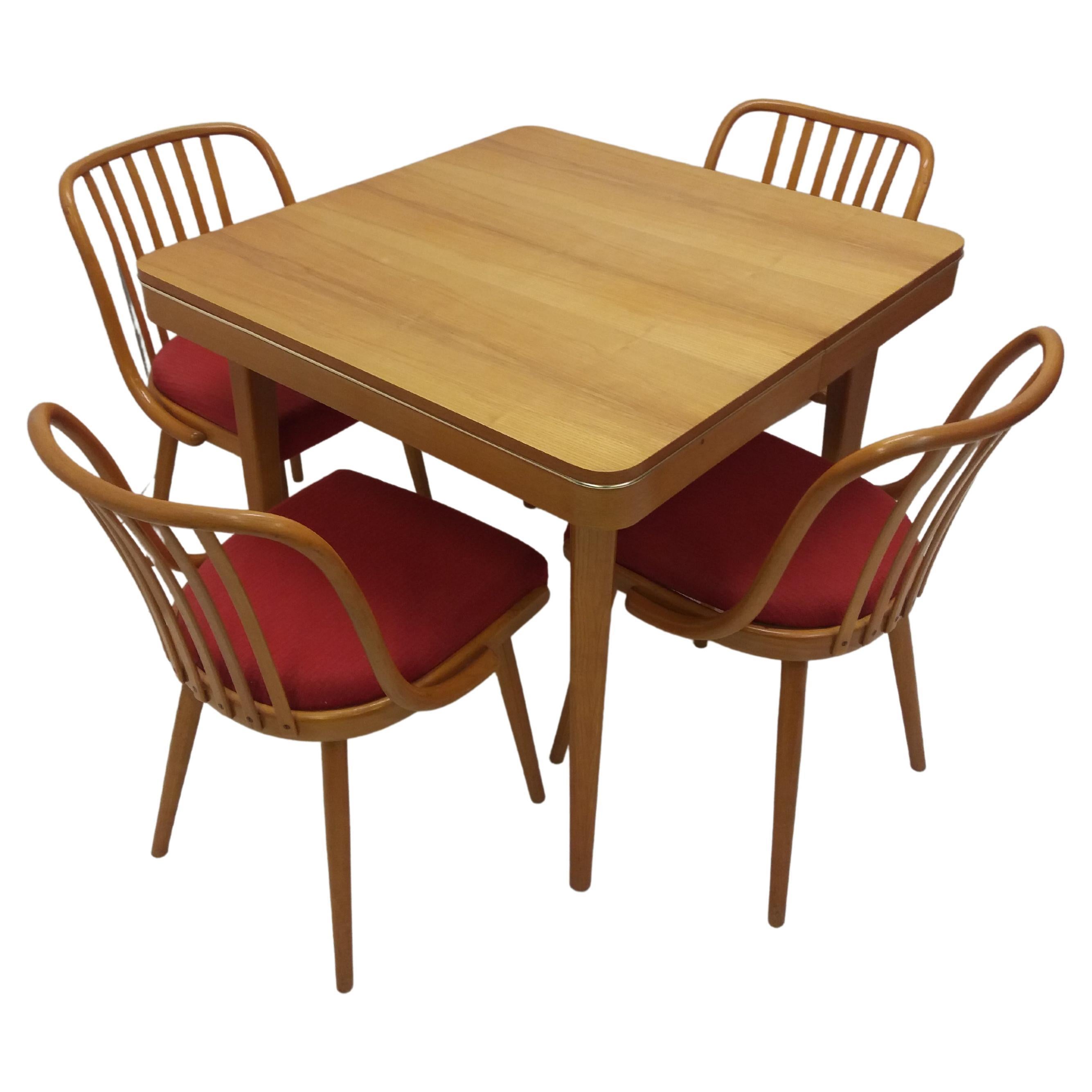 1960 Set of 4 Retro Suman Chairs and Table, Czechoslovakia