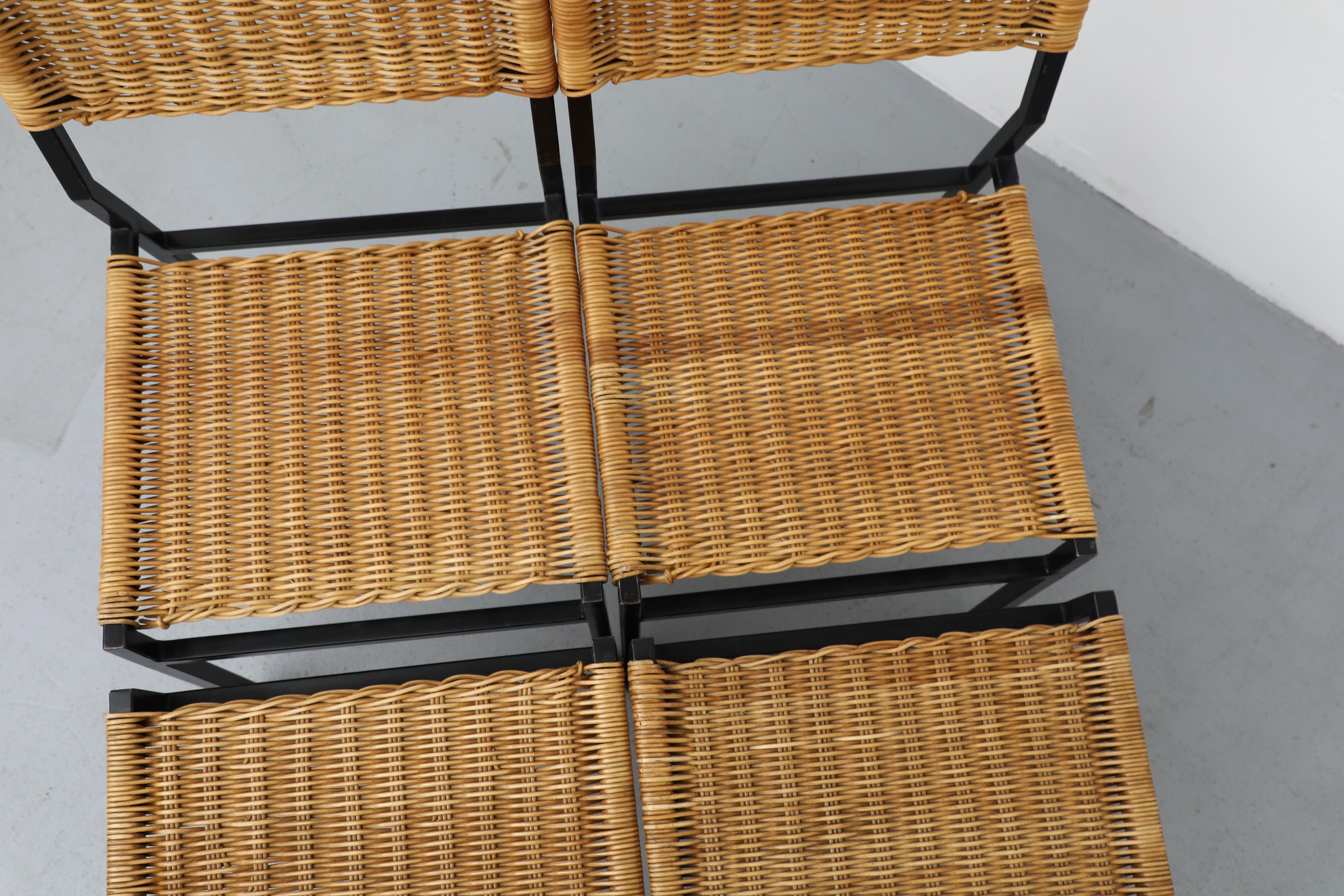 Mid-Century moderno Set di quattro sedie da pranzo in rattan 