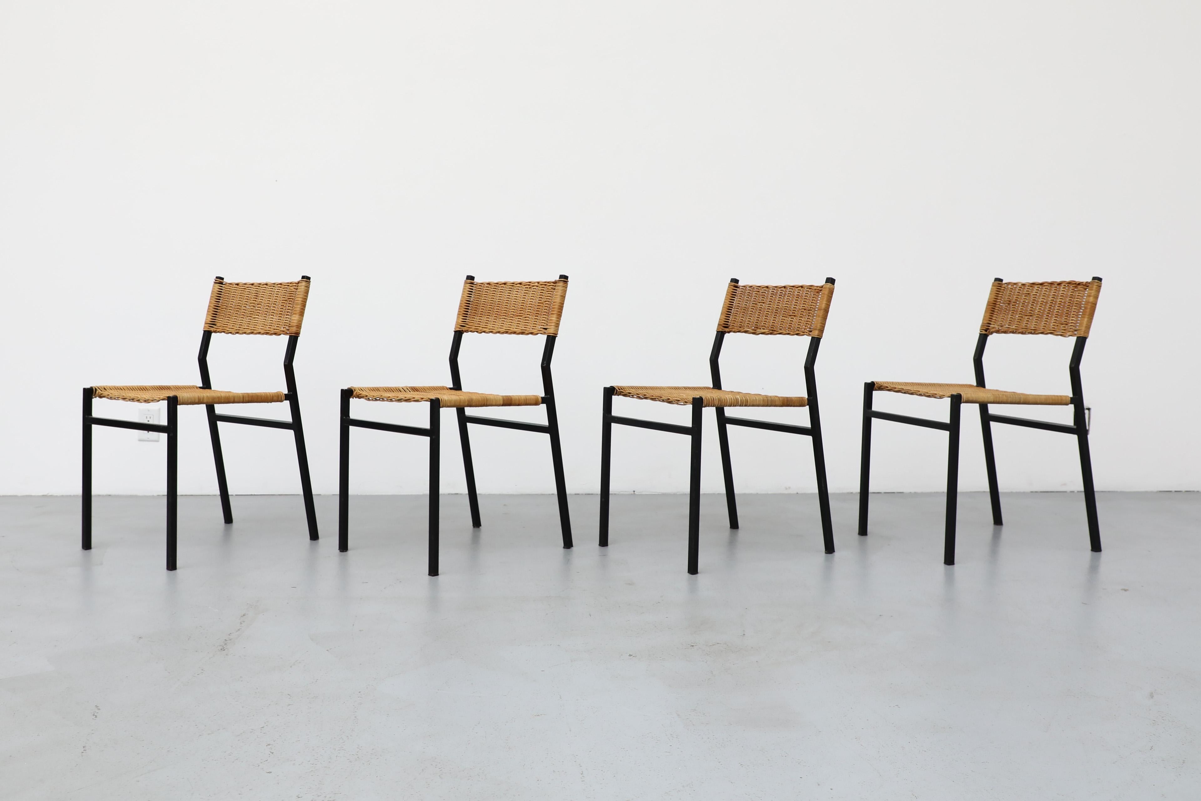 XX secolo Set di quattro sedie da pranzo in rattan 
