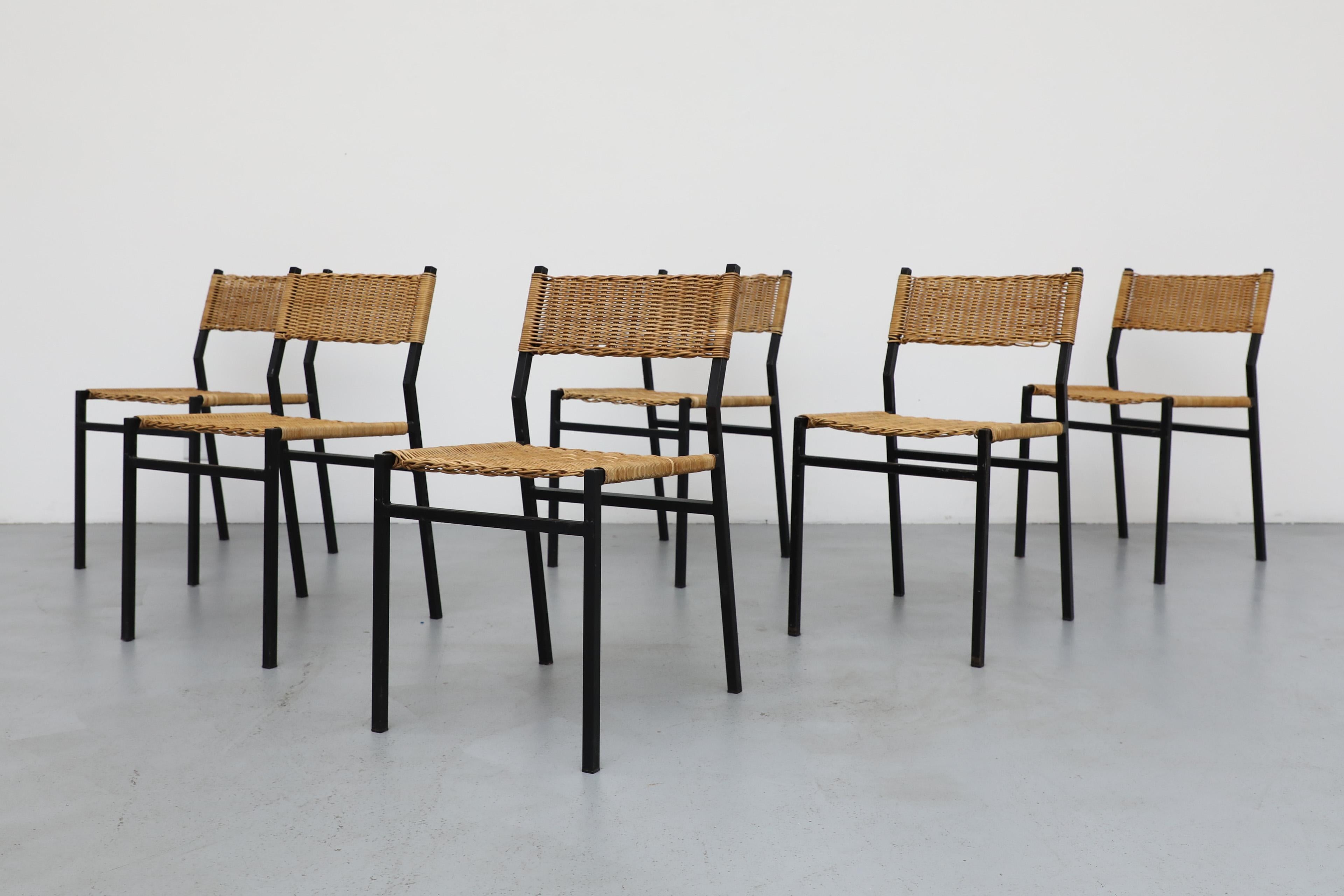 Mid-Century moderno Set di sei sedie da pranzo in rattan 