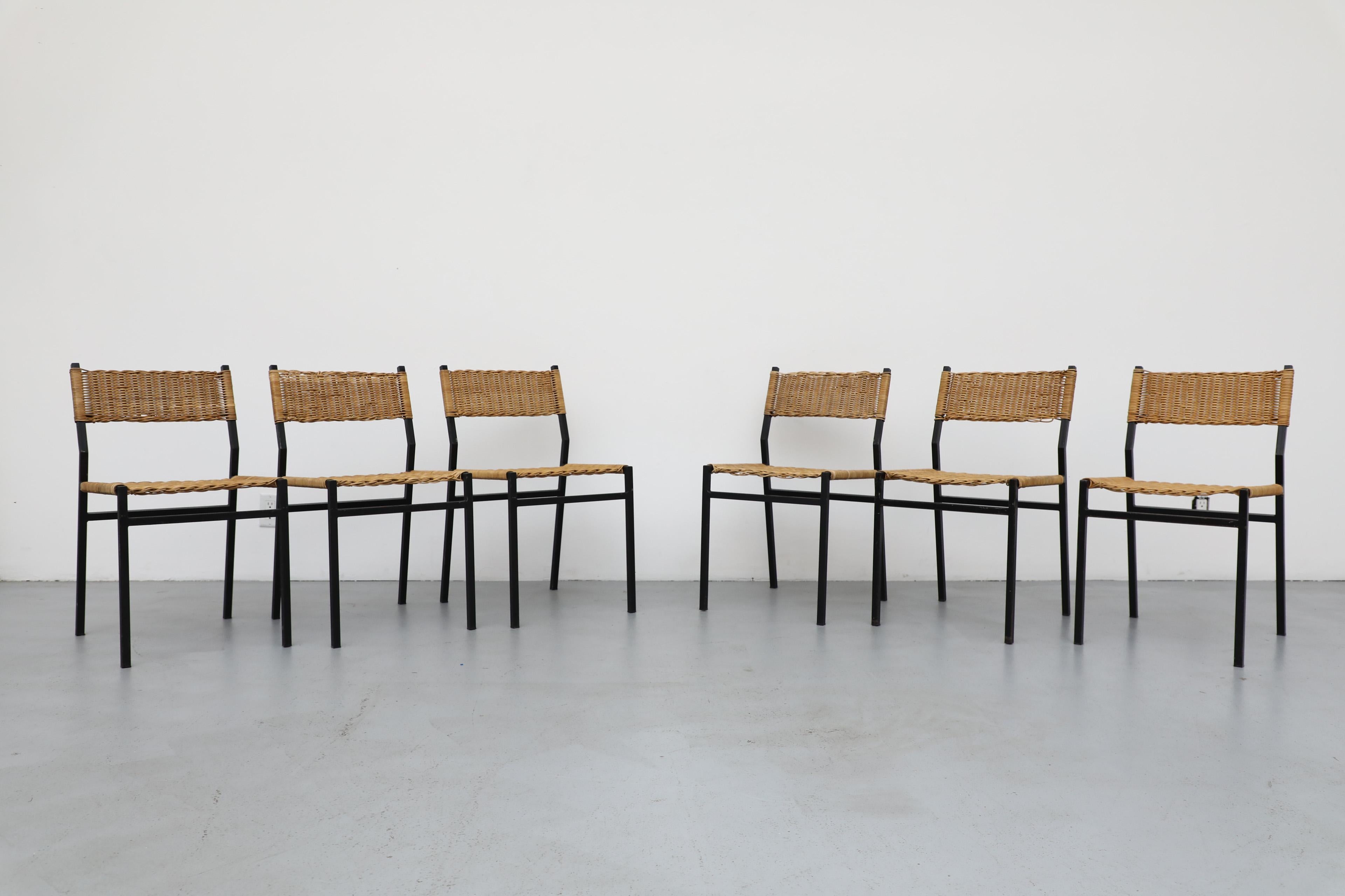 Olandese Set di sei sedie da pranzo in rattan 