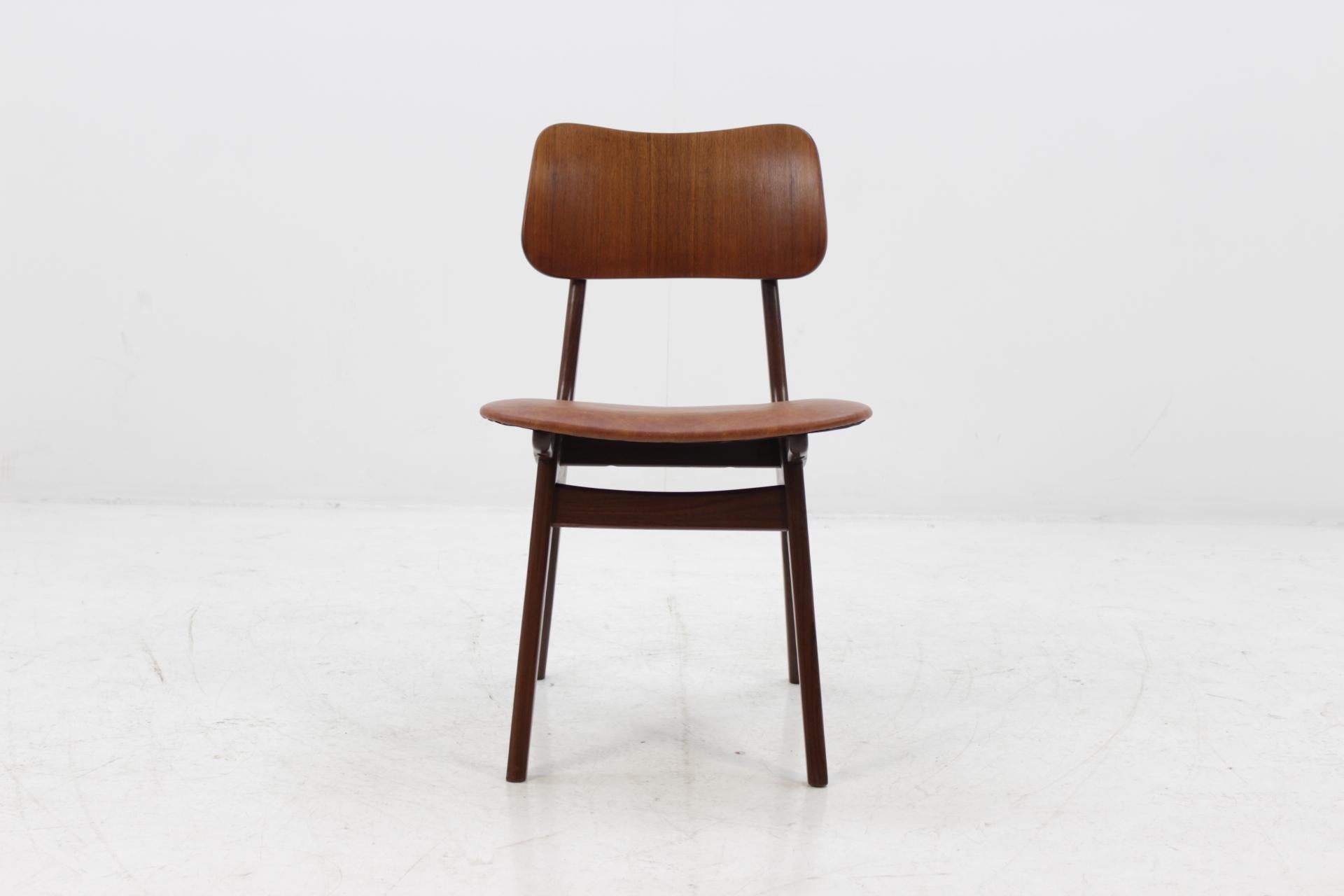 Mid-Century Modern 1960 Set of Four Dining Chairs in Teak and Leather by Bolting Stolefabrik
