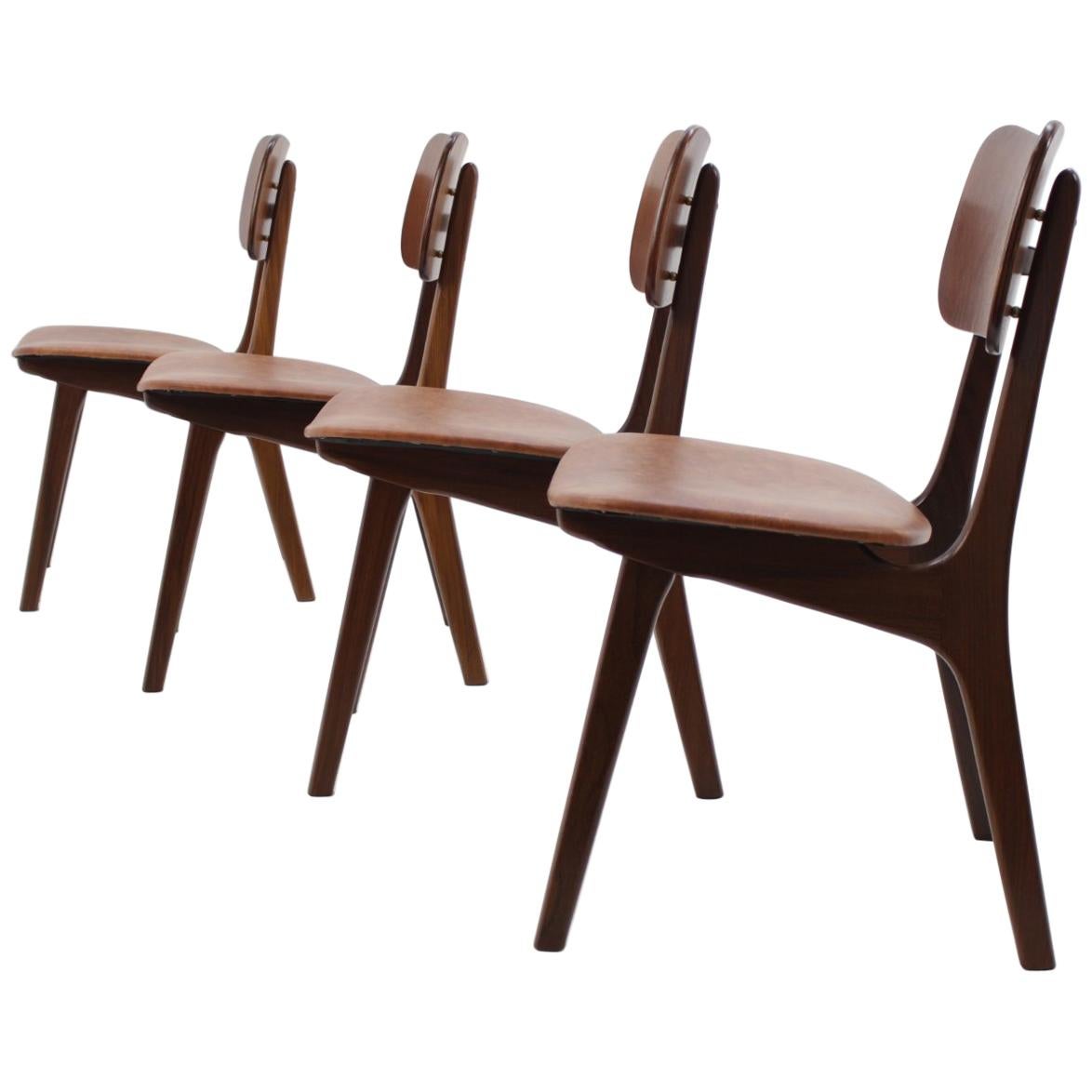 1960 Set of Four Dining Chairs in Teak and Leather by Bolting Stolefabrik