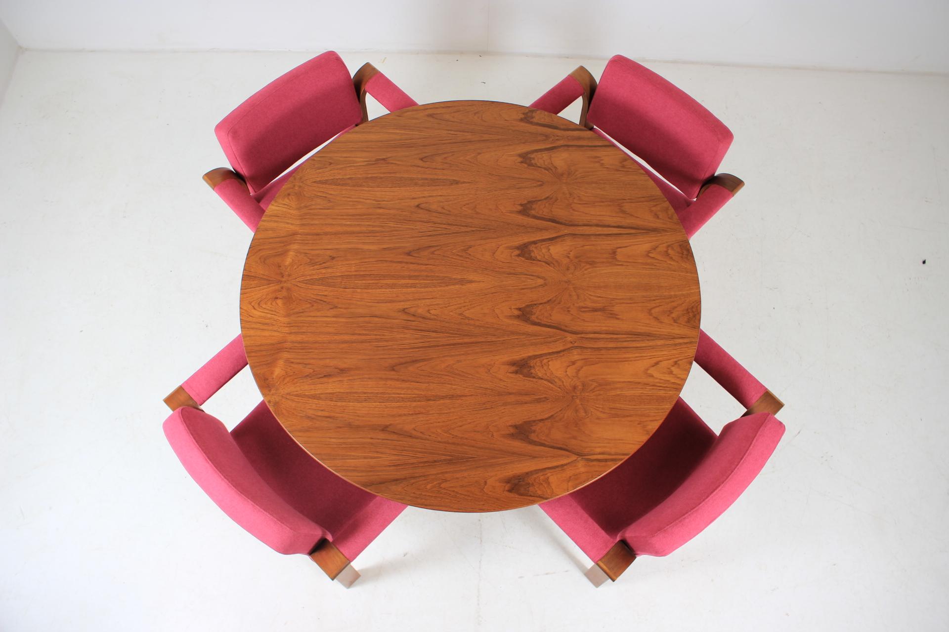 Danish 1960 Set of Four Magnus Olesen Chairs and Round Teak Table