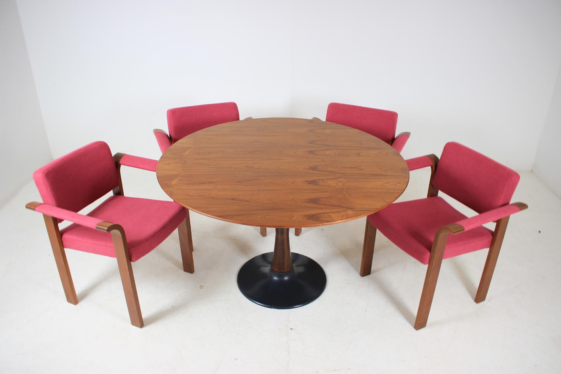 Fabric 1960 Set of Four Magnus Olesen Chairs and Round Teak Table