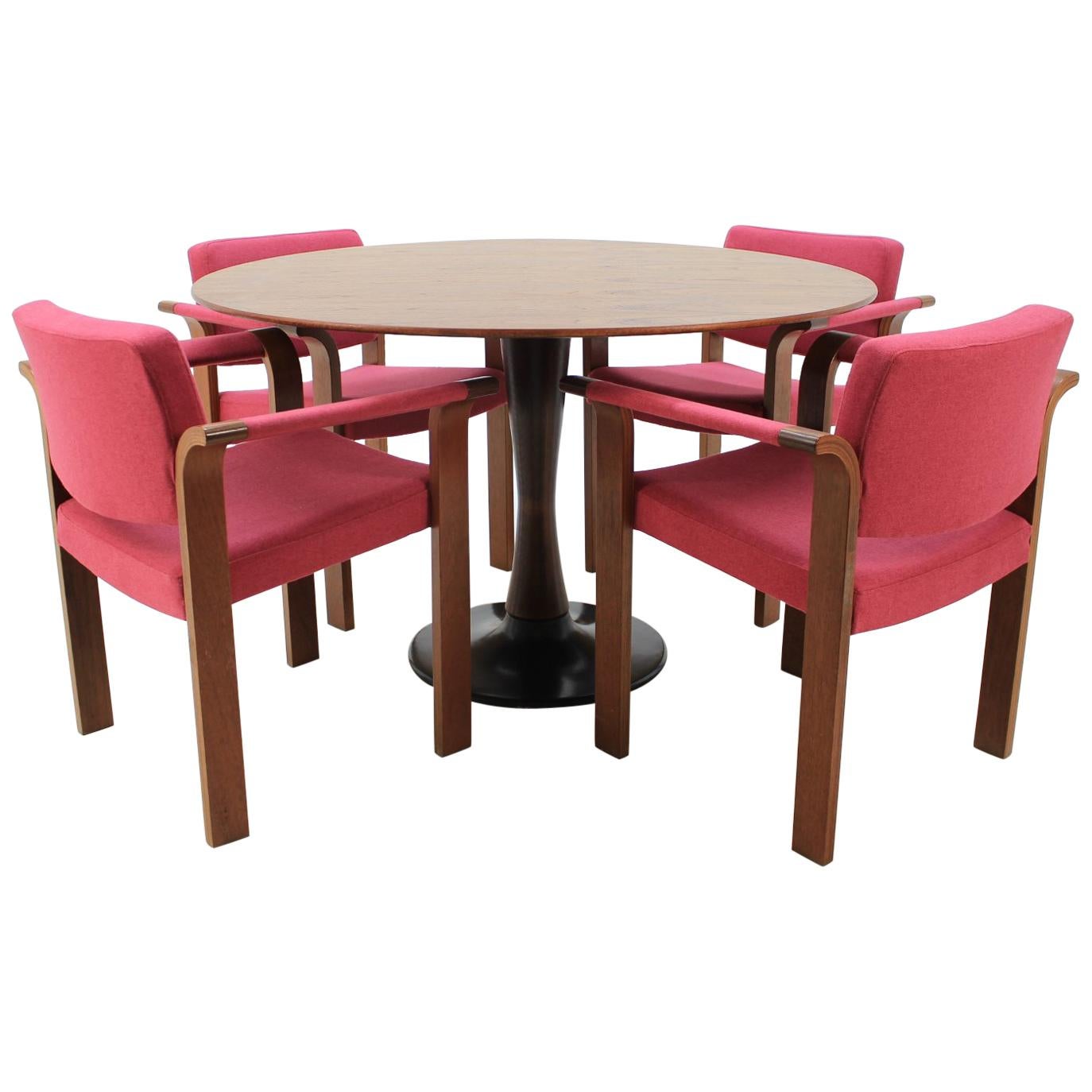 1960 Set of Four Magnus Olesen Chairs and Round Teak Table