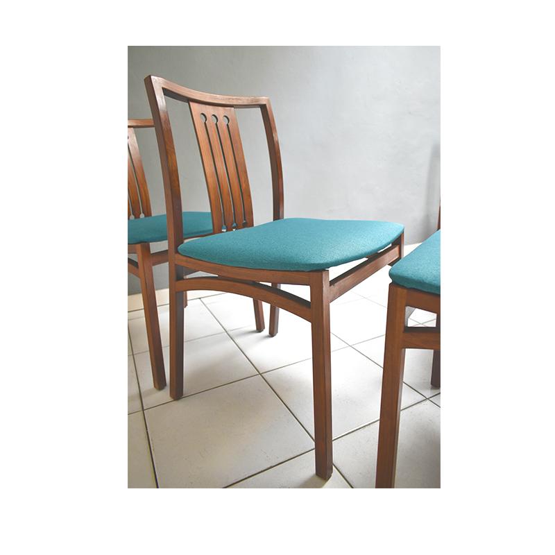 1960, Set of Six Vintage Dining Chairs, Seat in Teal Fabric and Wooden Structure 3