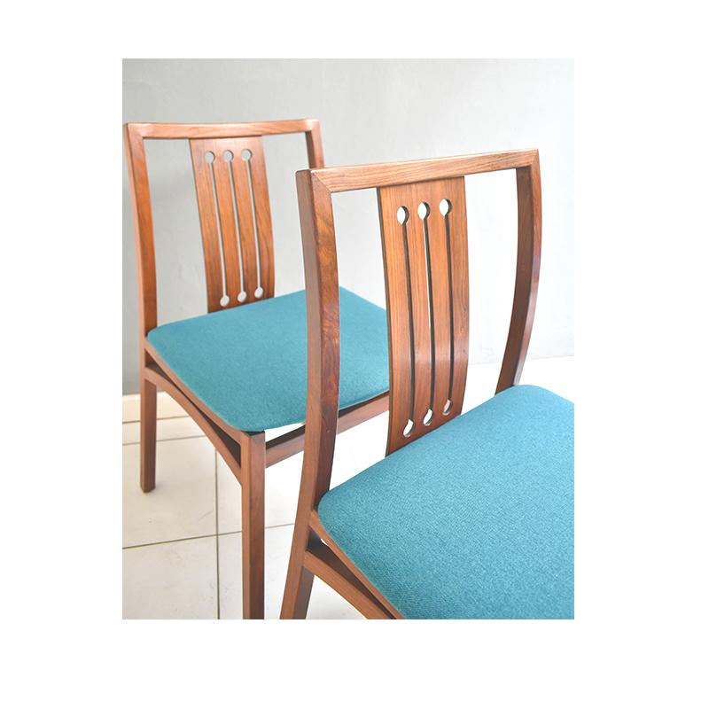 1960, Set of Six Vintage Dining Chairs, Seat in Teal Fabric and Wooden Structure 4