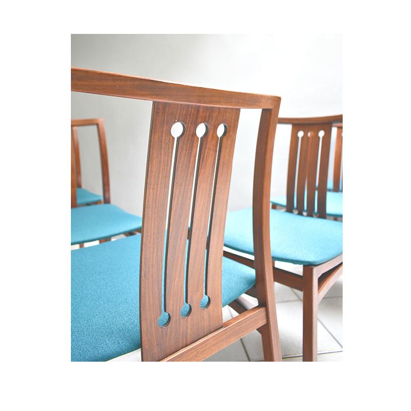 1960, Set of Six Vintage Dining Chairs, Seat in Teal Fabric and Wooden Structure 5