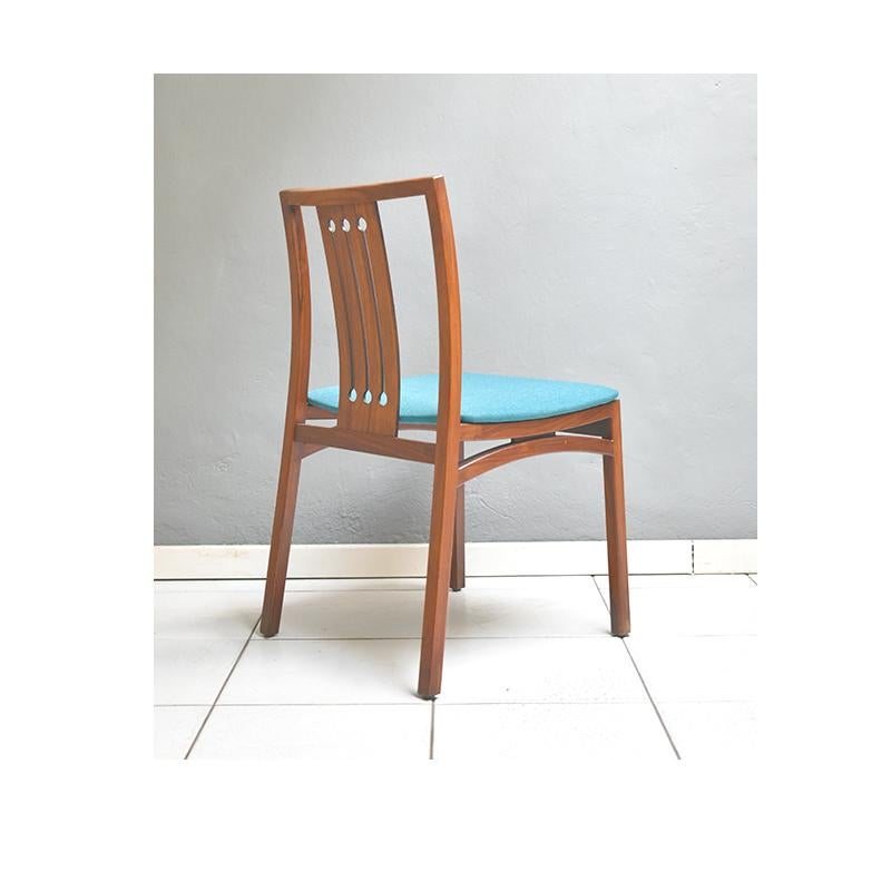 Mid-Century Modern 1960, Set of Six Vintage Dining Chairs, Seat in Teal Fabric and Wooden Structure