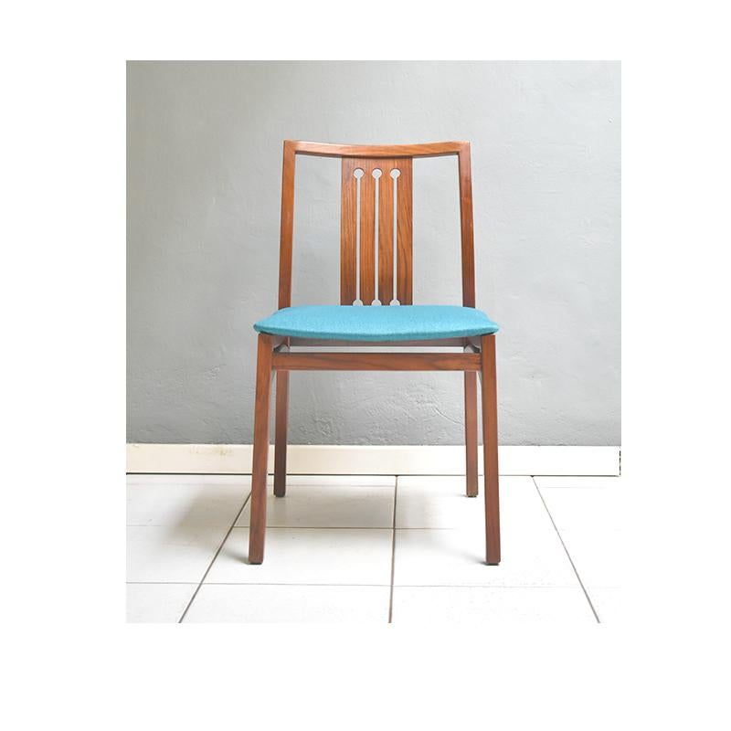 1960, Set of Six Vintage Dining Chairs, Seat in Teal Fabric and Wooden Structure 1