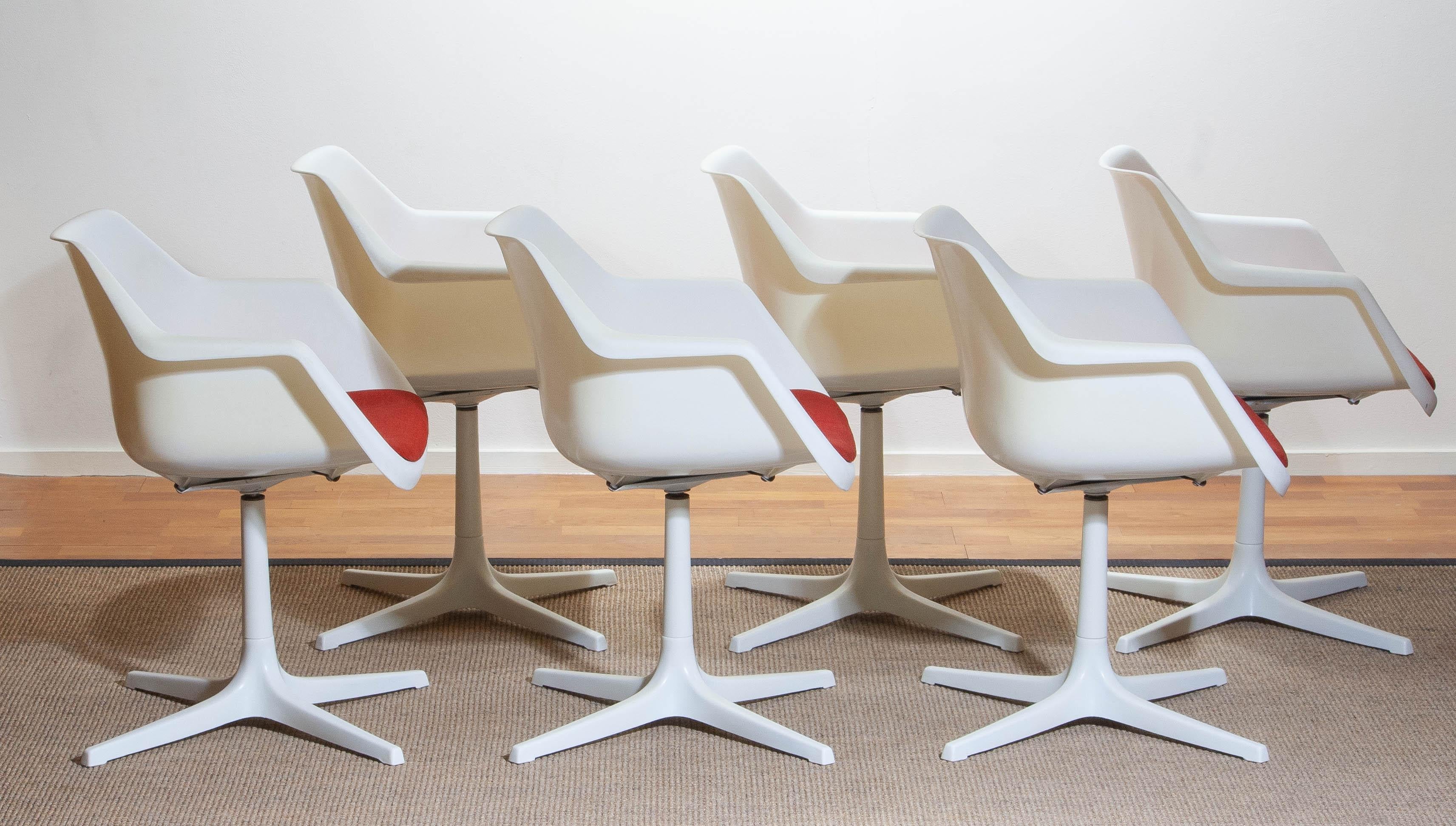 1960, Set of Six White Swivel Chair by Robin Day for Hille, France 8