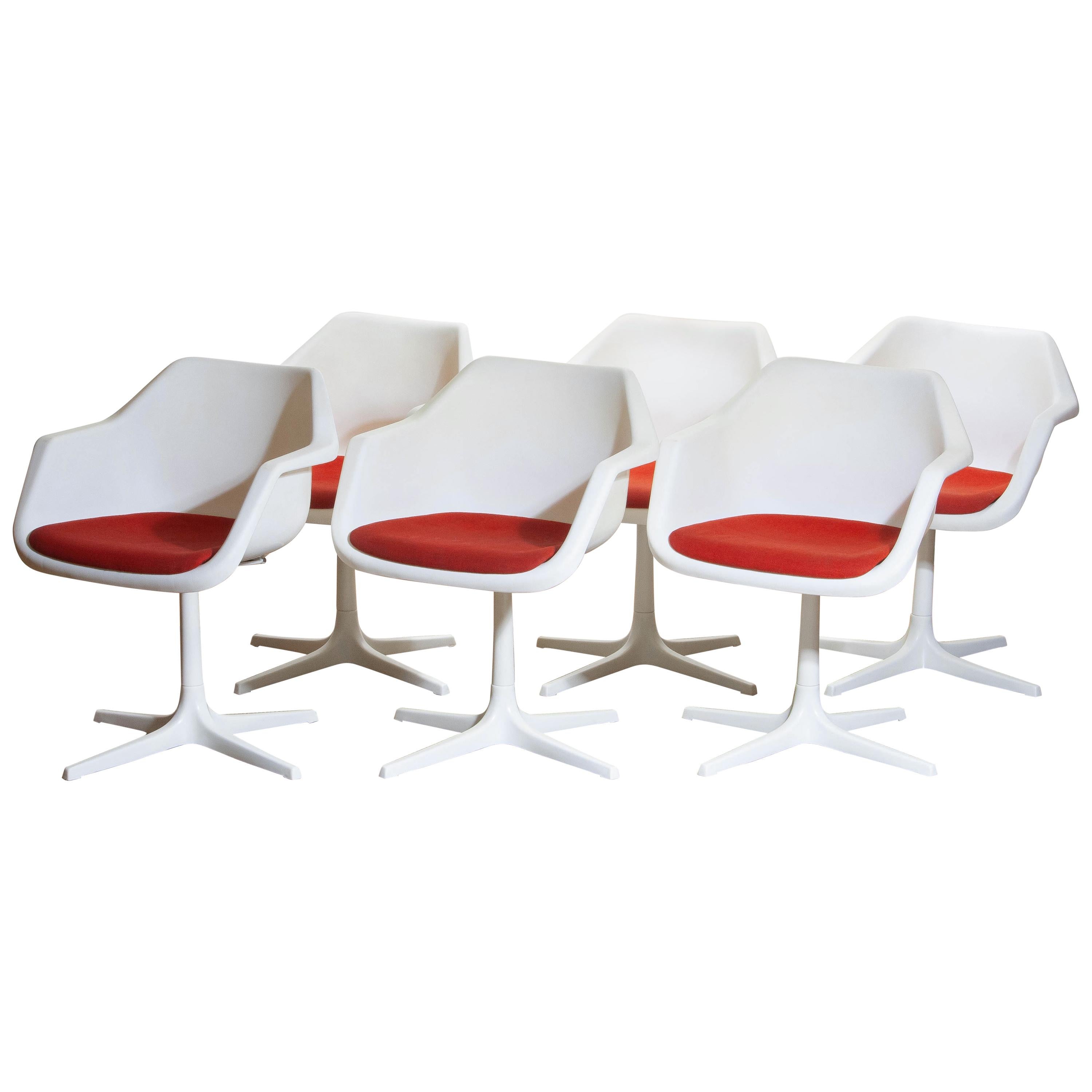 1960, Set of Six White Swivel Chair by Robin Day for Hille, France