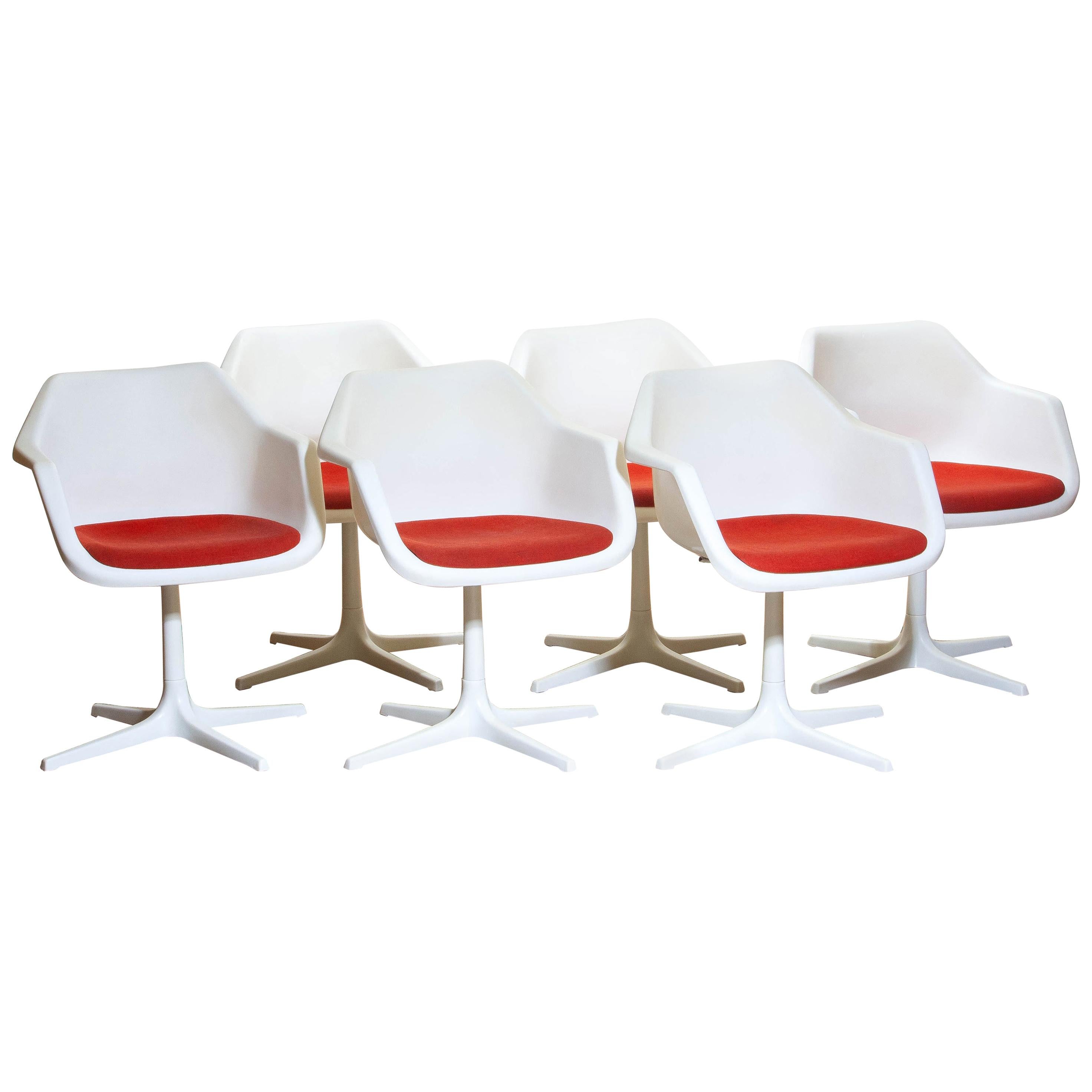 1960, Set of Six White Swivel Chair by Robin Day for Hille, France