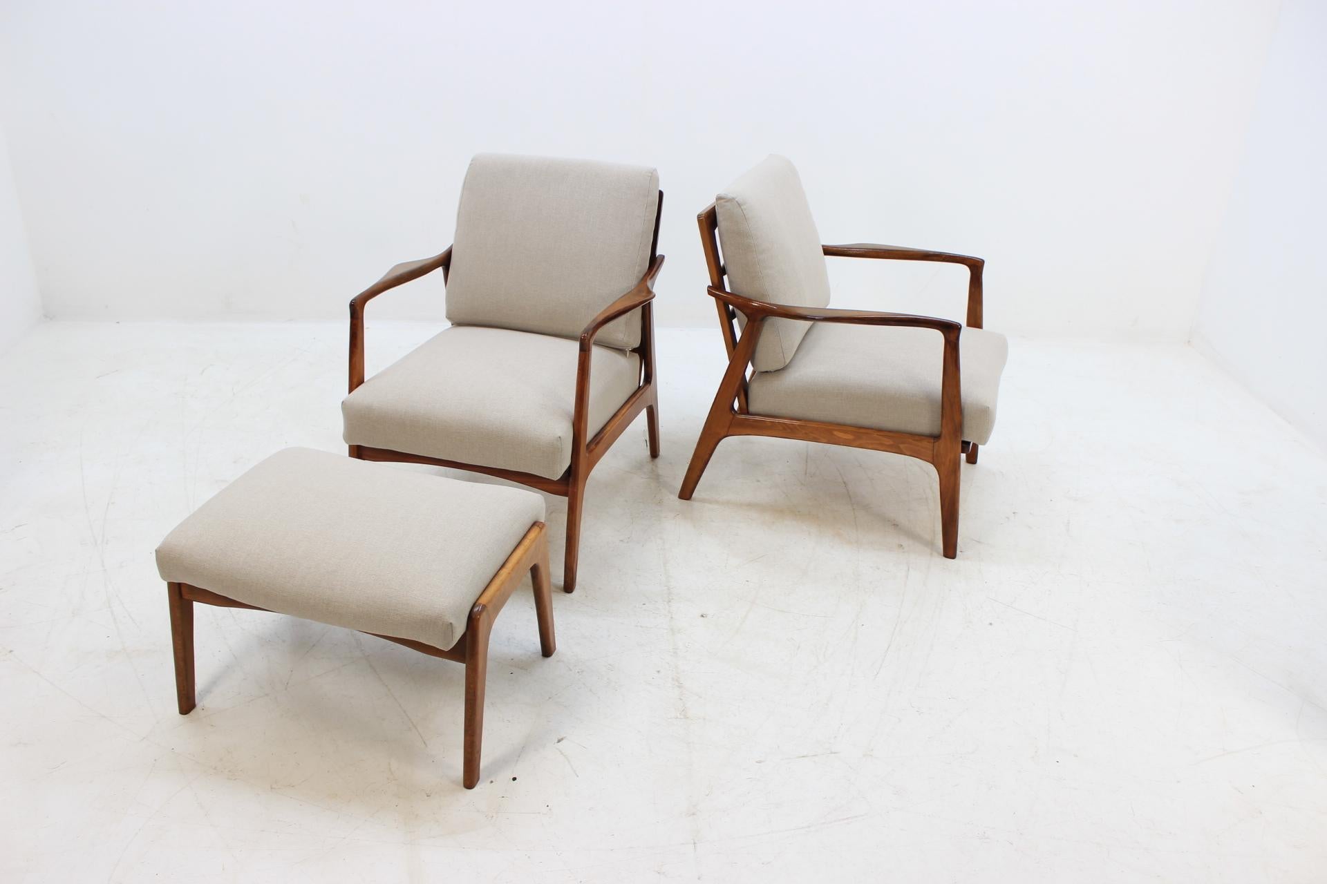 1960 Set of Two Danish Beech Armchairs and Stool 4