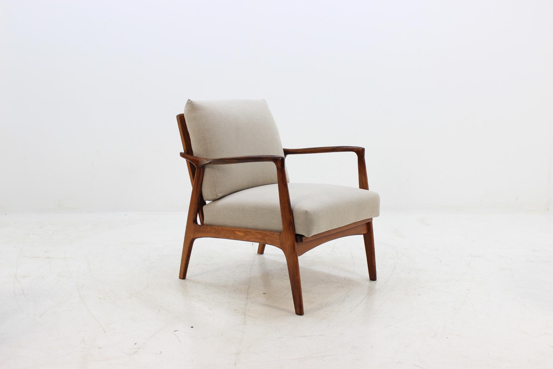 Fabric 1960 Set of Two Danish Beech Armchairs and Stool