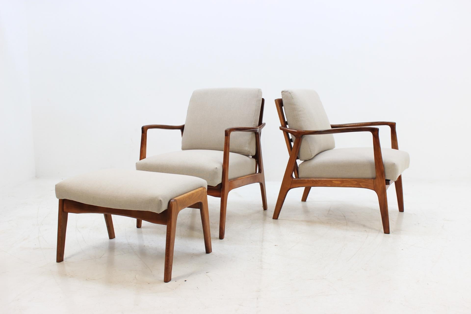1960 Set of Two Danish Beech Armchairs and Stool 3