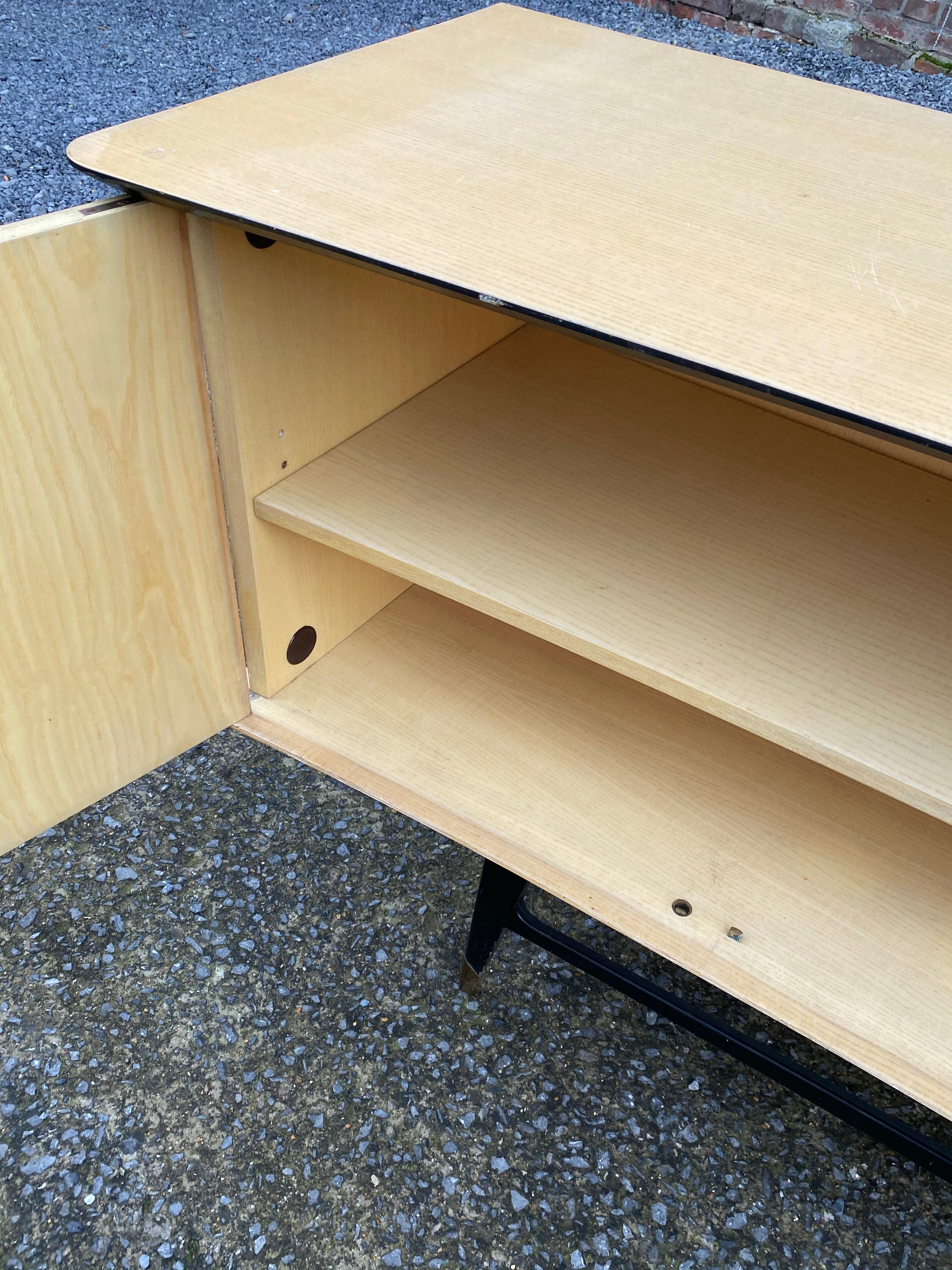 1960 Sideboard in Ash Veneer, Blackened Wood and Brass Maison Raphael Style For Sale 6