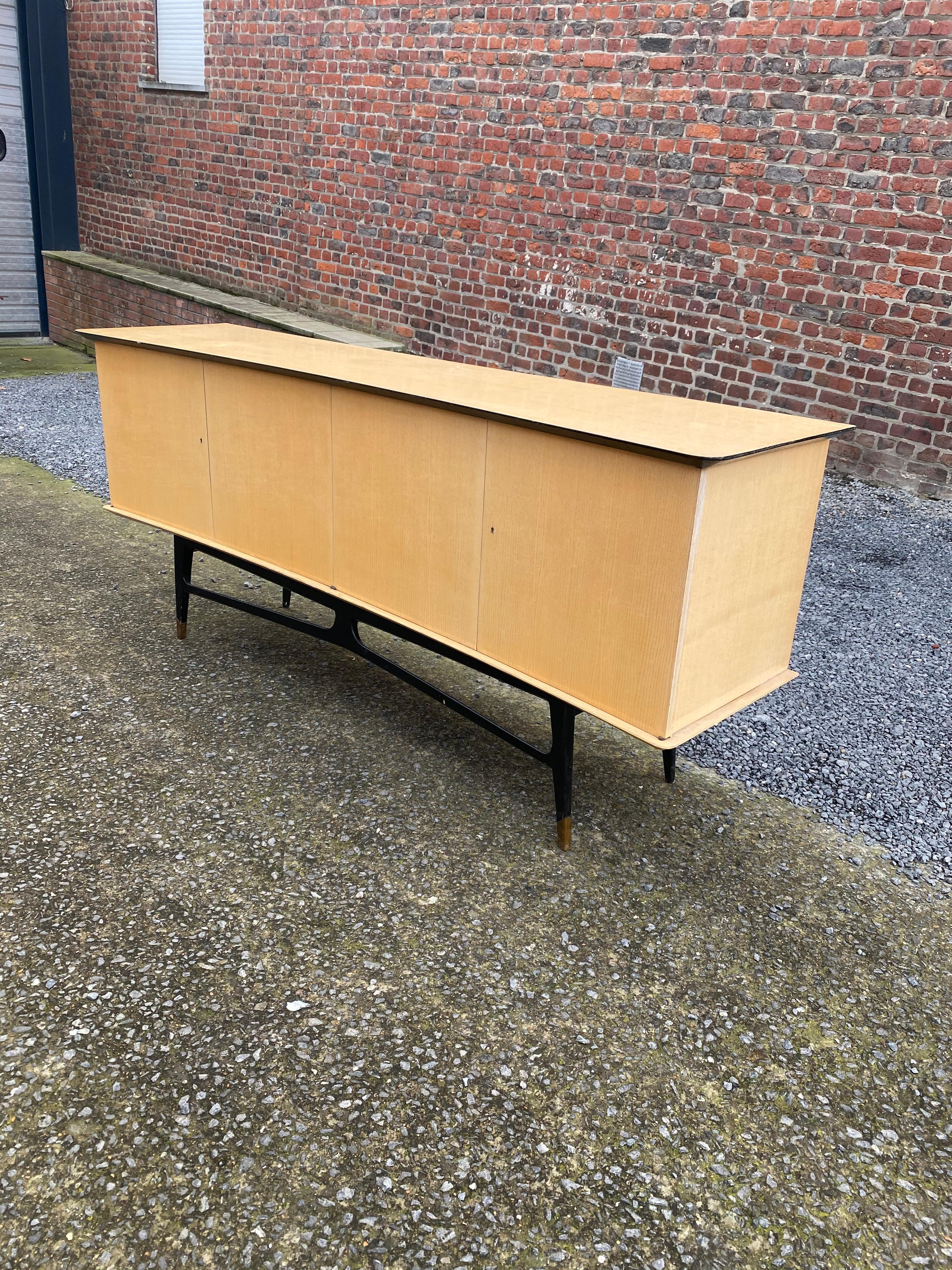 1960 Sideboard in Ash Veneer, Blackened Wood and Brass Maison Raphael Style For Sale 7