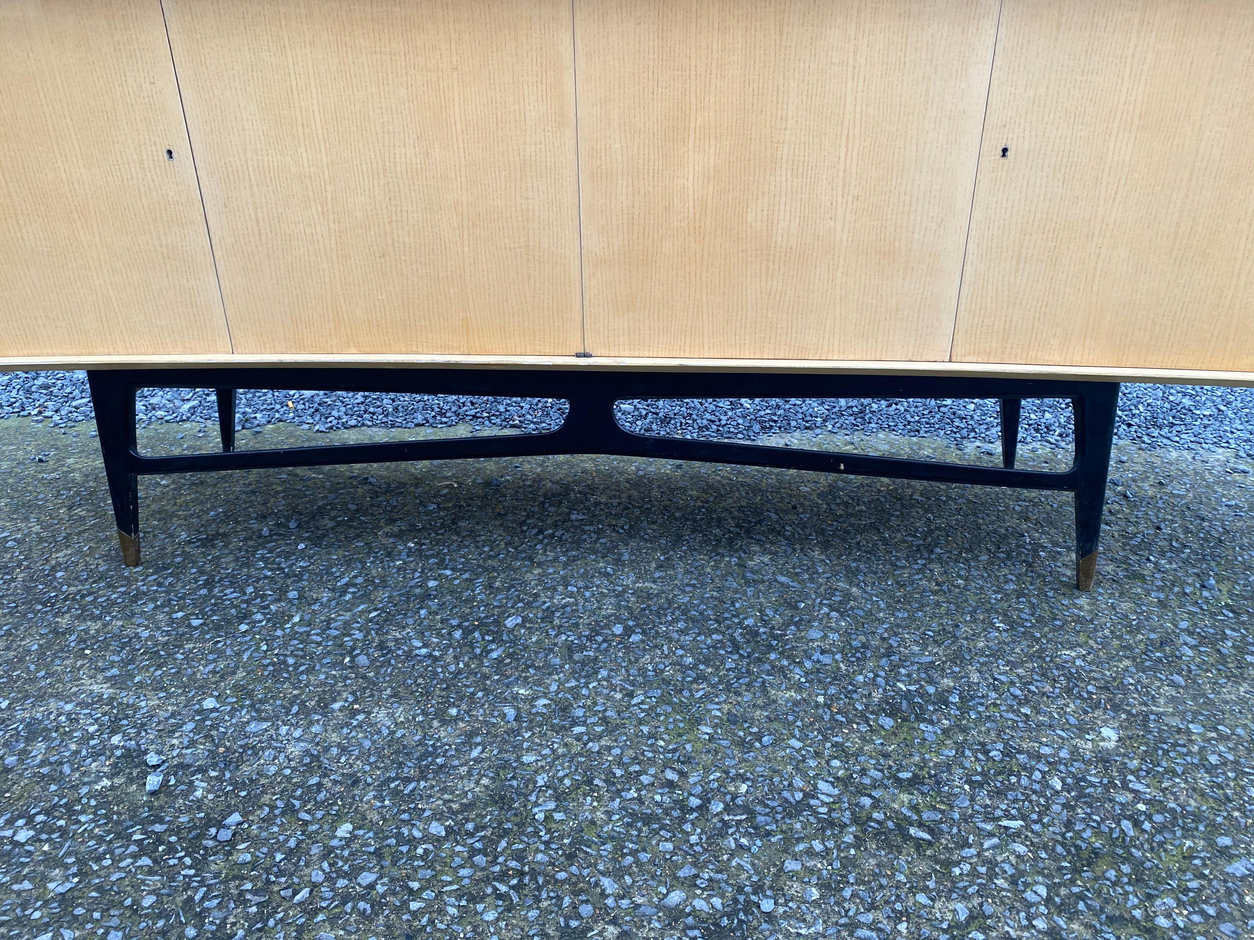 Mid-20th Century 1960 Sideboard in Ash Veneer, Blackened Wood and Brass Maison Raphael Style For Sale