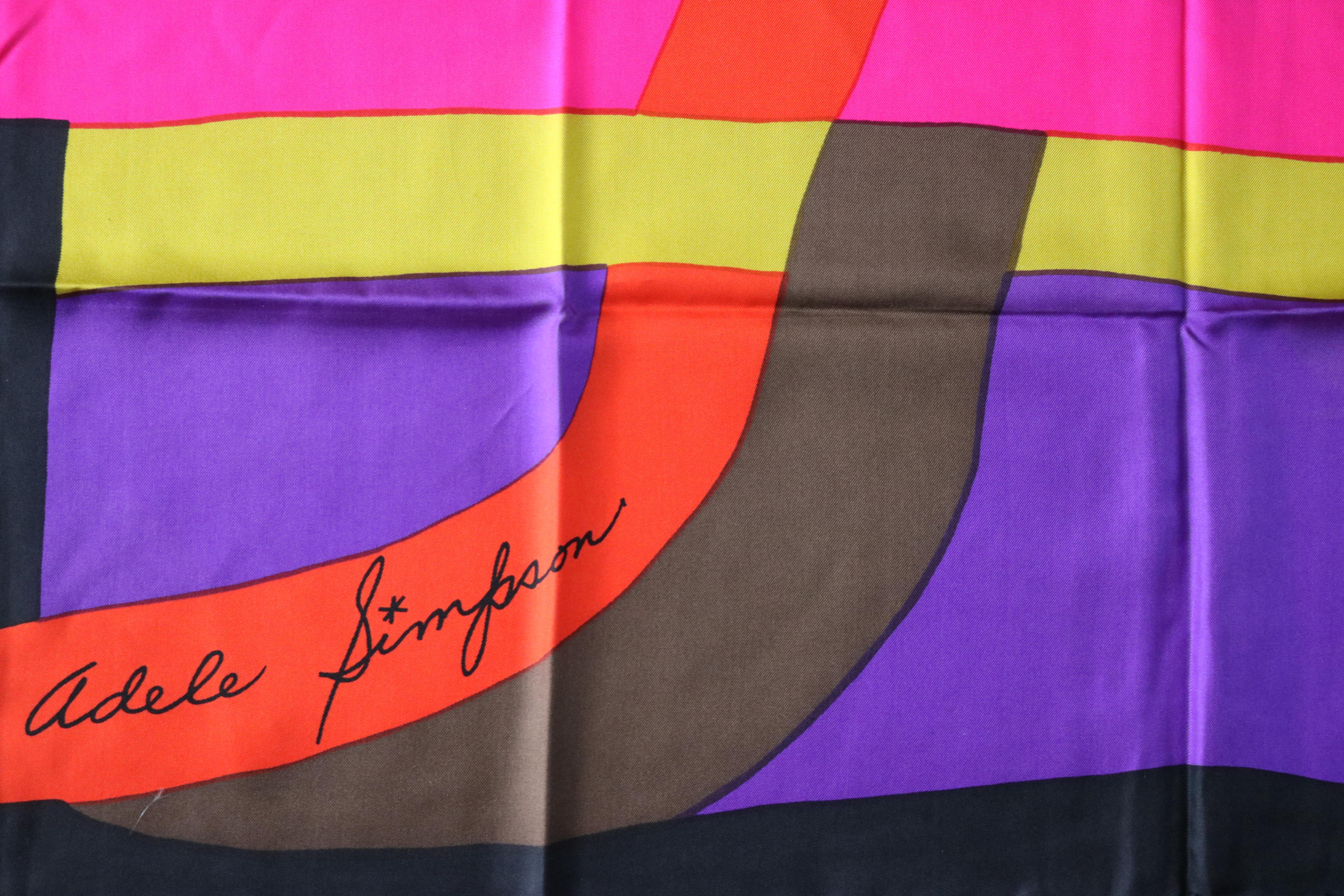 Modern 1960 Signature Adele Simpson Silk Scarf, Lush Bold Purple, Pink, Gold and Orange For Sale