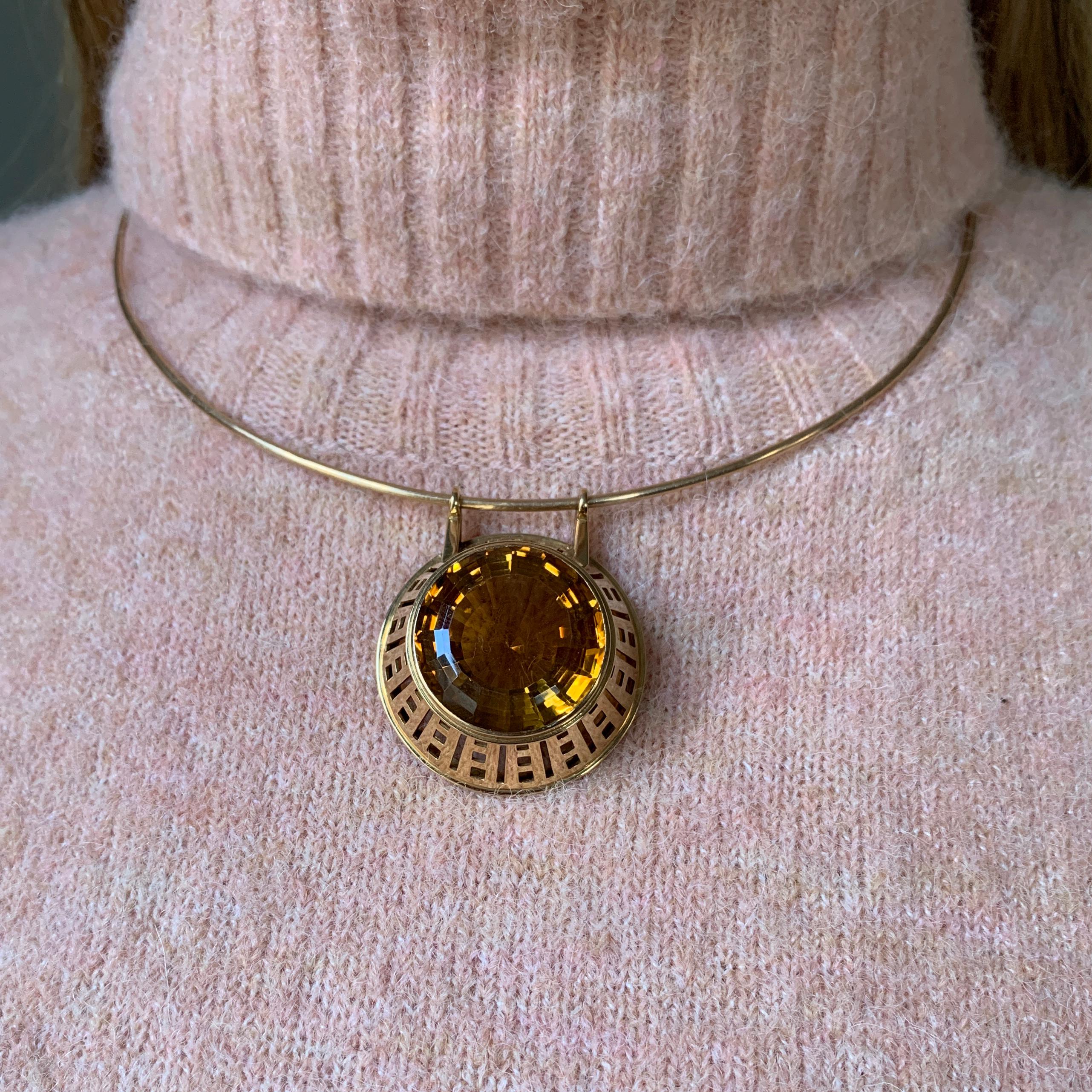 Taglio misto Sigurd Persson Collana modernista scandinava in oro e citrino 1960 in vendita