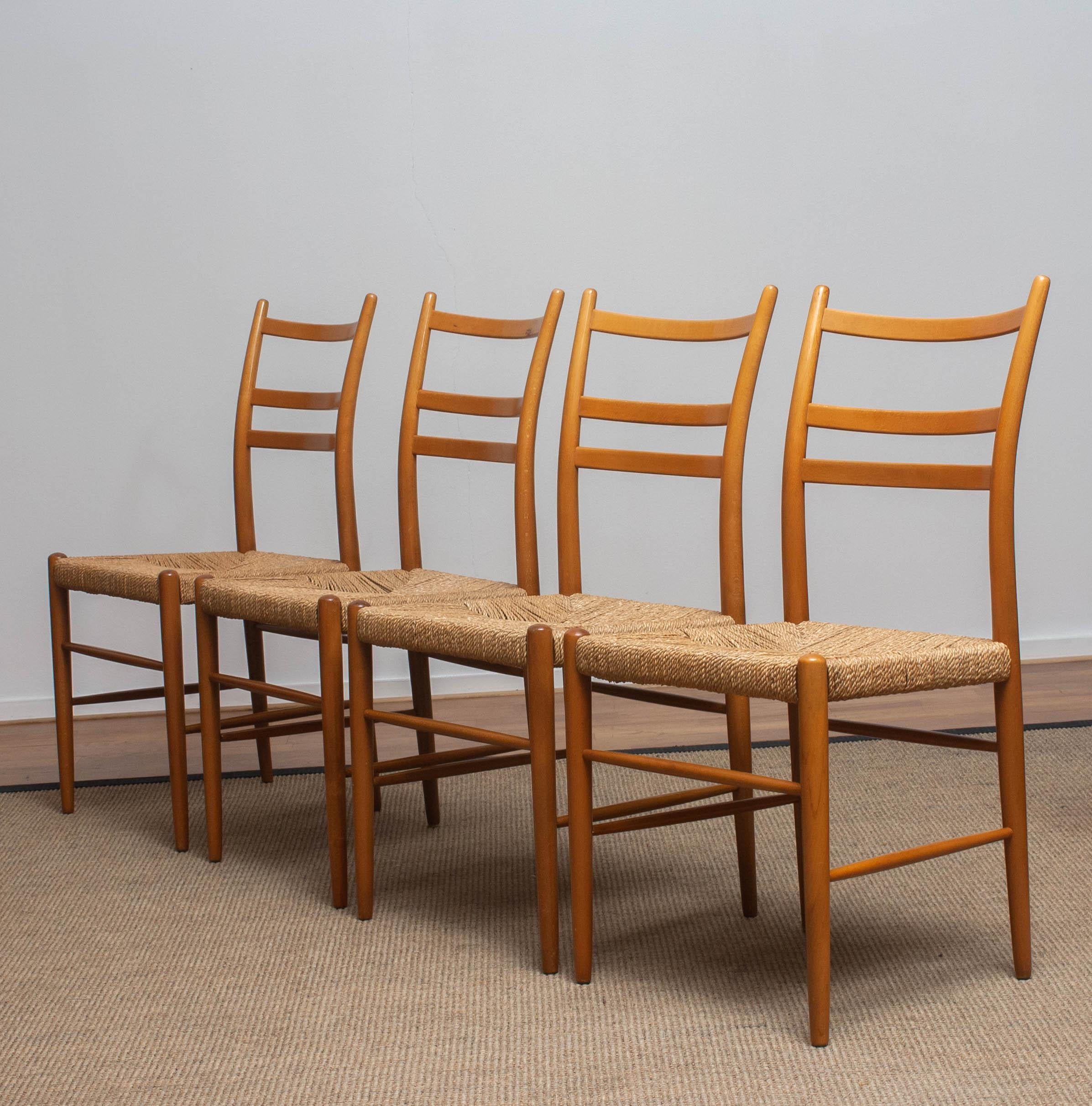 1960 Slim Beech Seagrass Dining Chairs by Yngve Ekström 'Gracell' by Gemla 4