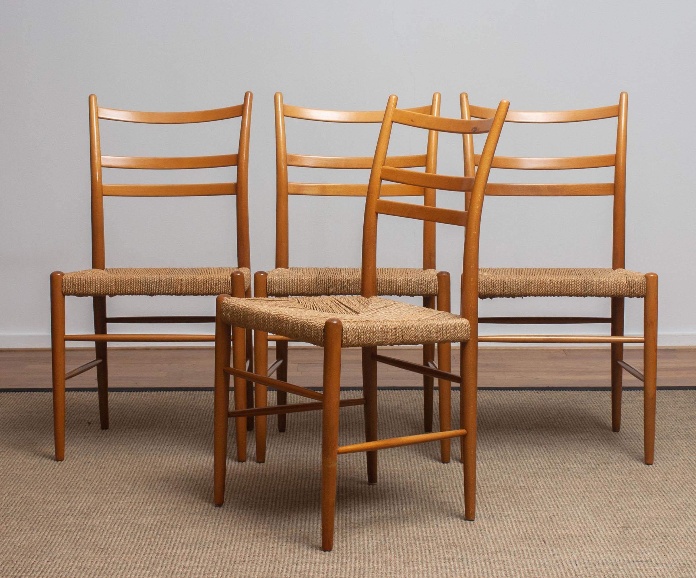 1960 Slim Beech Seagrass Dining Chairs by Yngve Ekström 'Gracell' by Gemla 8