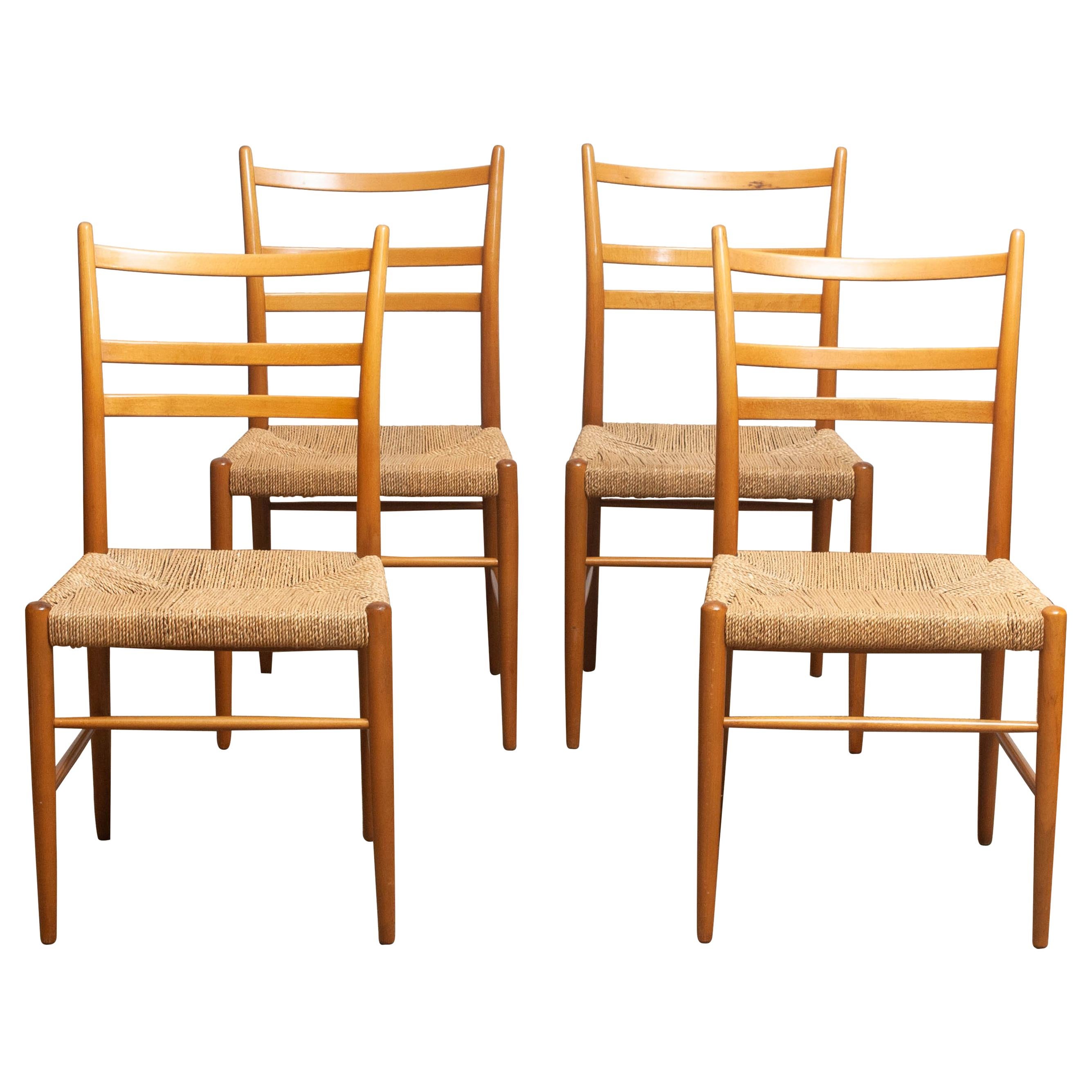 Scandinavian Modern 1960 Slim Beech Seagrass Dining Chairs by Yngve Ekström 'Gracell' by Gemla