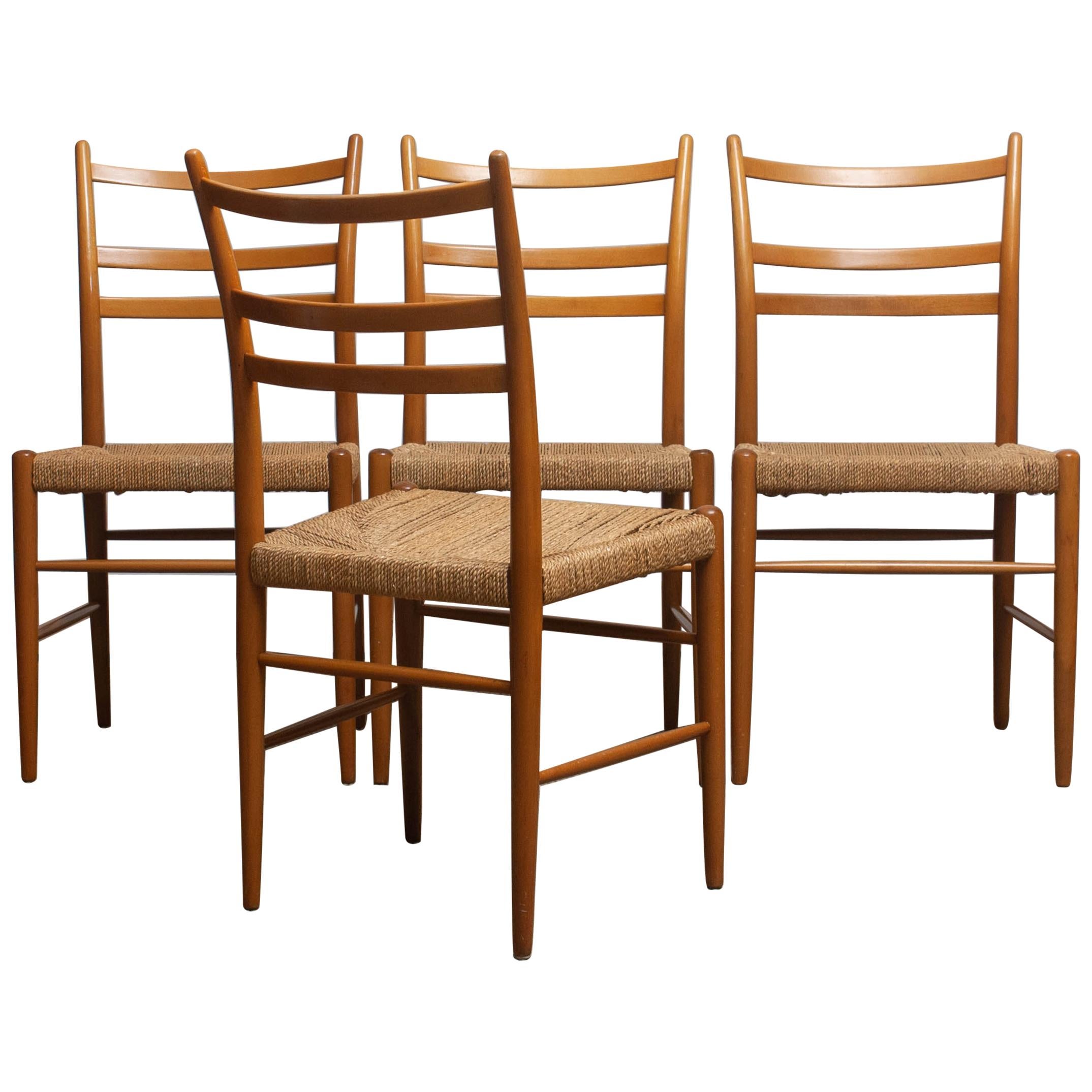 Swedish 1960 Slim Beech Seagrass Dining Chairs by Yngve Ekström 'Gracell' by Gemla