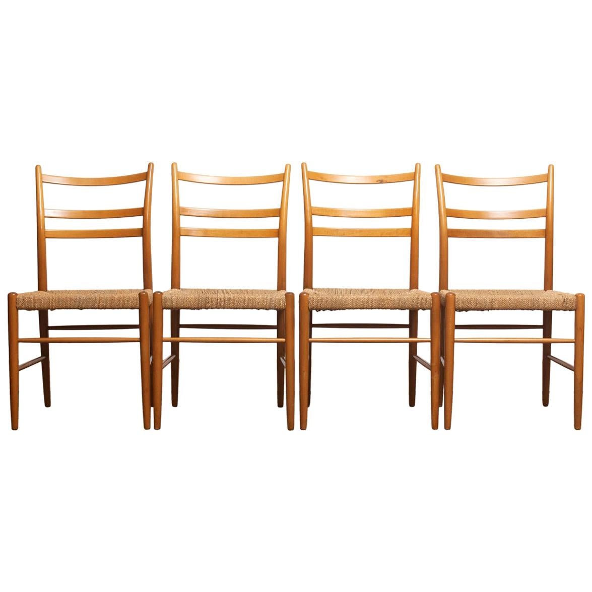 1960 Slim Beech Seagrass Dining Chairs by Yngve Ekström 'Gracell' by Gemla In Good Condition In Silvolde, Gelderland