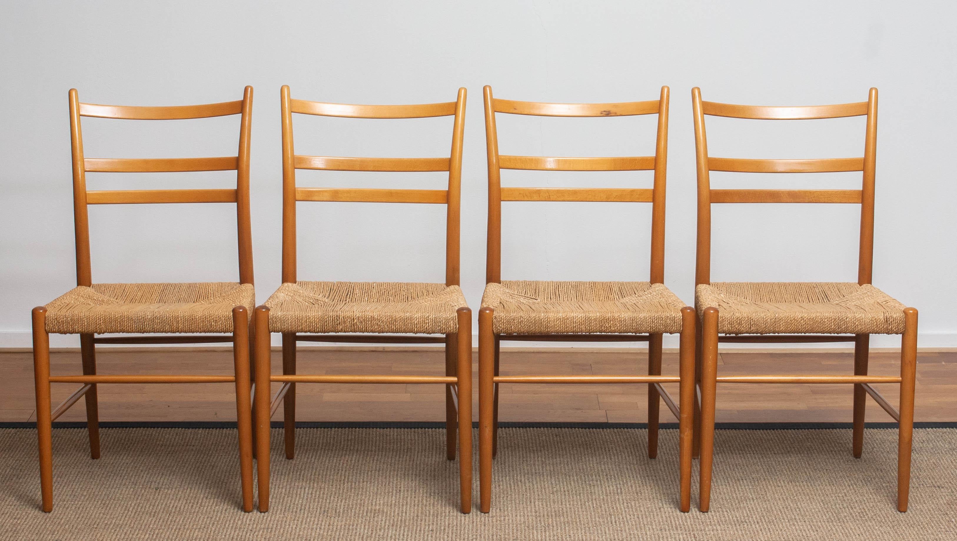 Mid-20th Century 1960 Slim Beech Seagrass Dining Chairs by Yngve Ekström 'Gracell' by Gemla