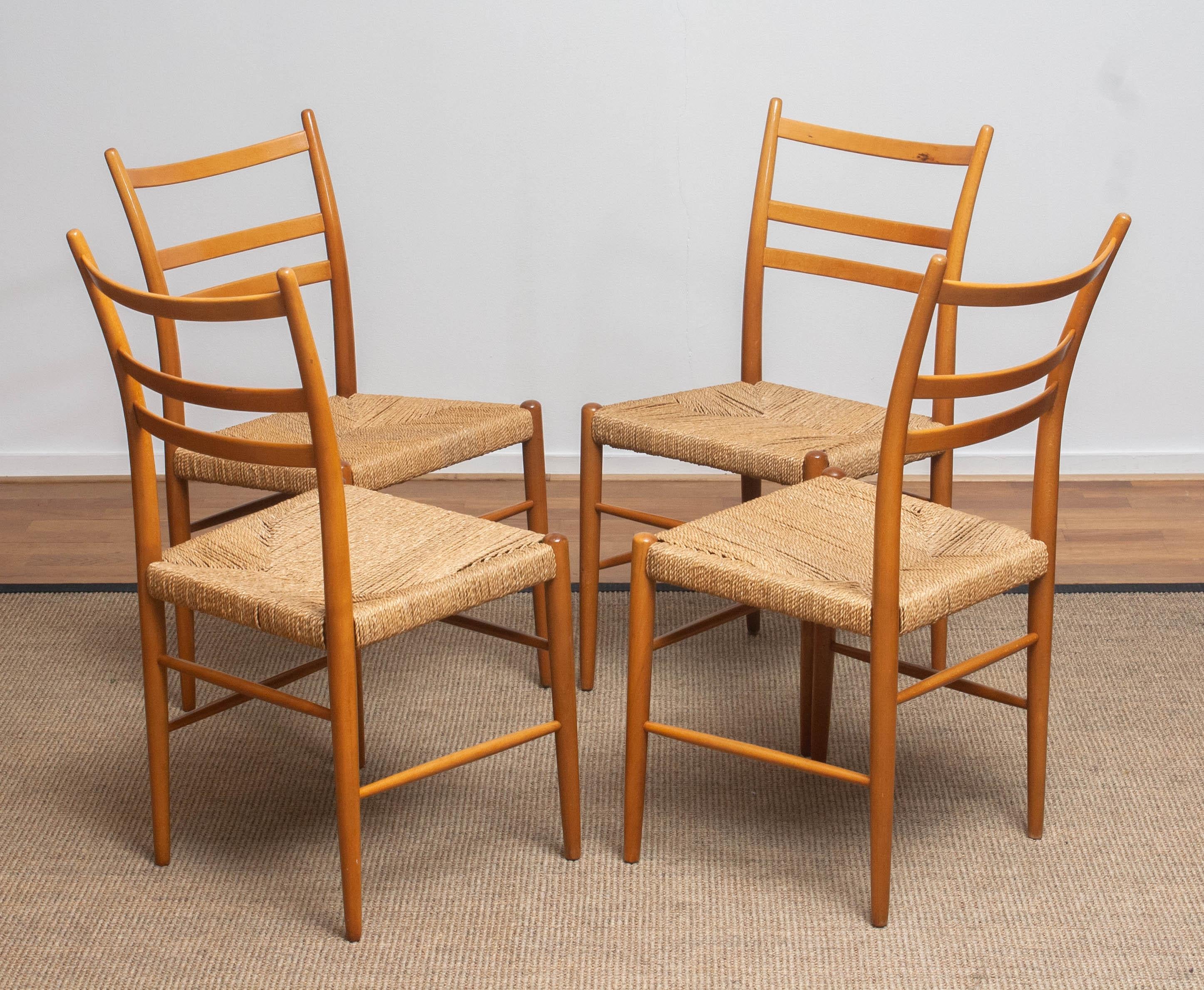1960 Slim Beech Seagrass Dining Chairs by Yngve Ekström 'Gracell' by Gemla 1