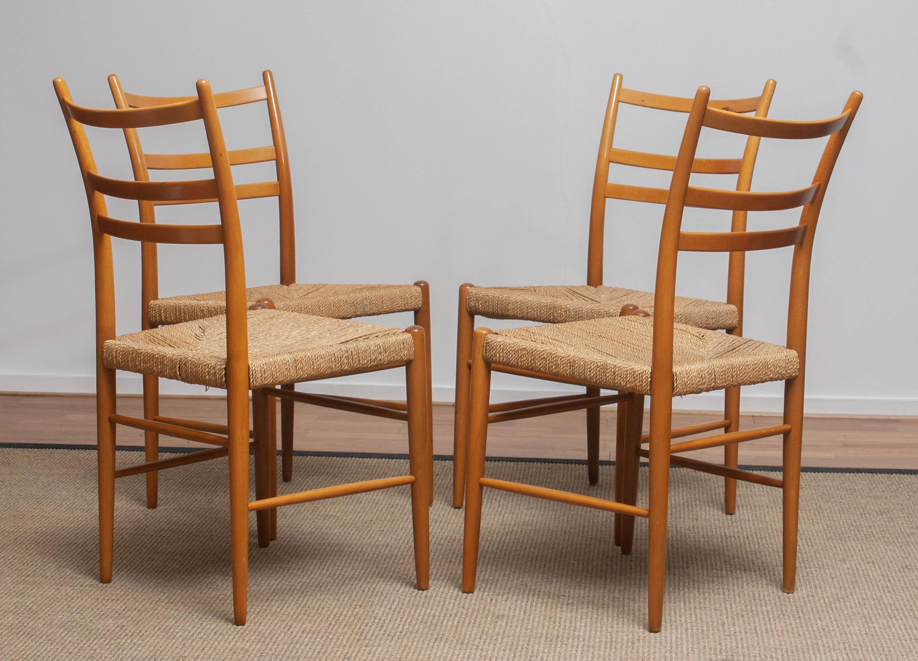 1960 Slim Beech Seagrass Dining Chairs by Yngve Ekström 'Gracell' by Gemla 2
