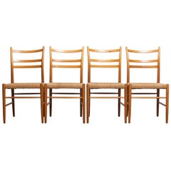 1960 Slim Beech Seagrass Dining Chairs by Yngve Ekström 'Gracell' by Gemla