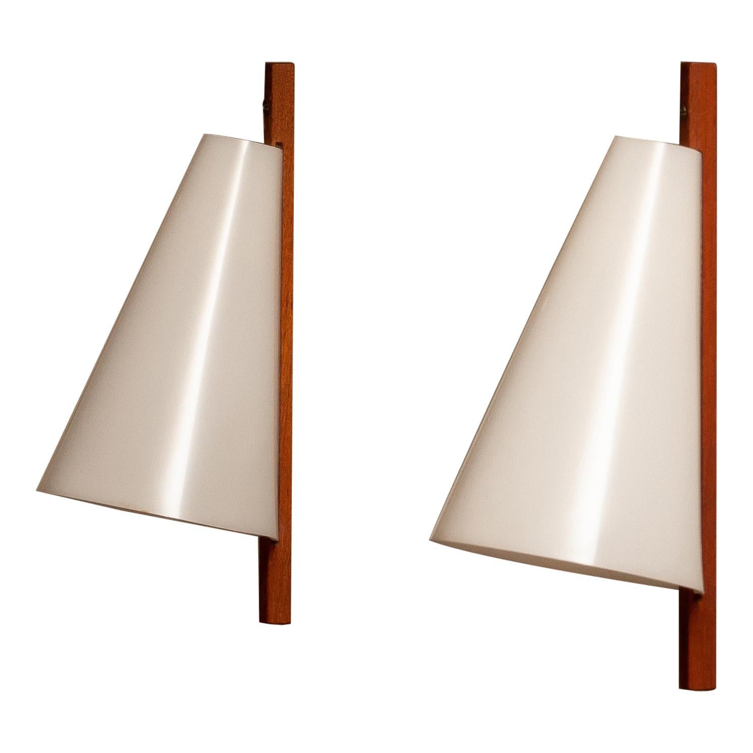 1960 Slim Teak Wall Lights by Uno & Östen Kristiansson for Luxus Vittsjö, Sweden