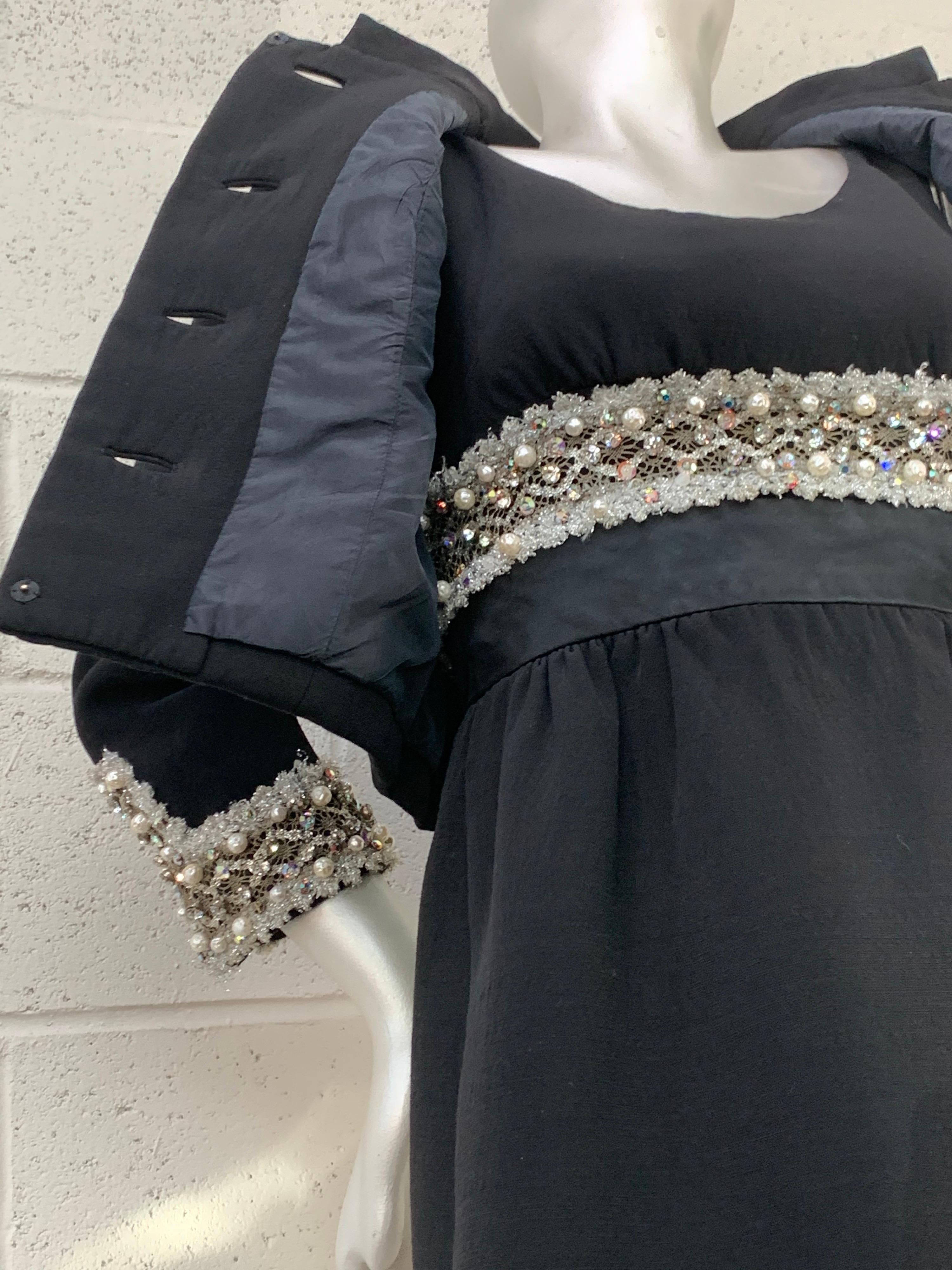 1960 Sophie-Saks Fifth Avenue Black Mod Babydoll Dress & Bolero Jacket w/ Lace For Sale 3